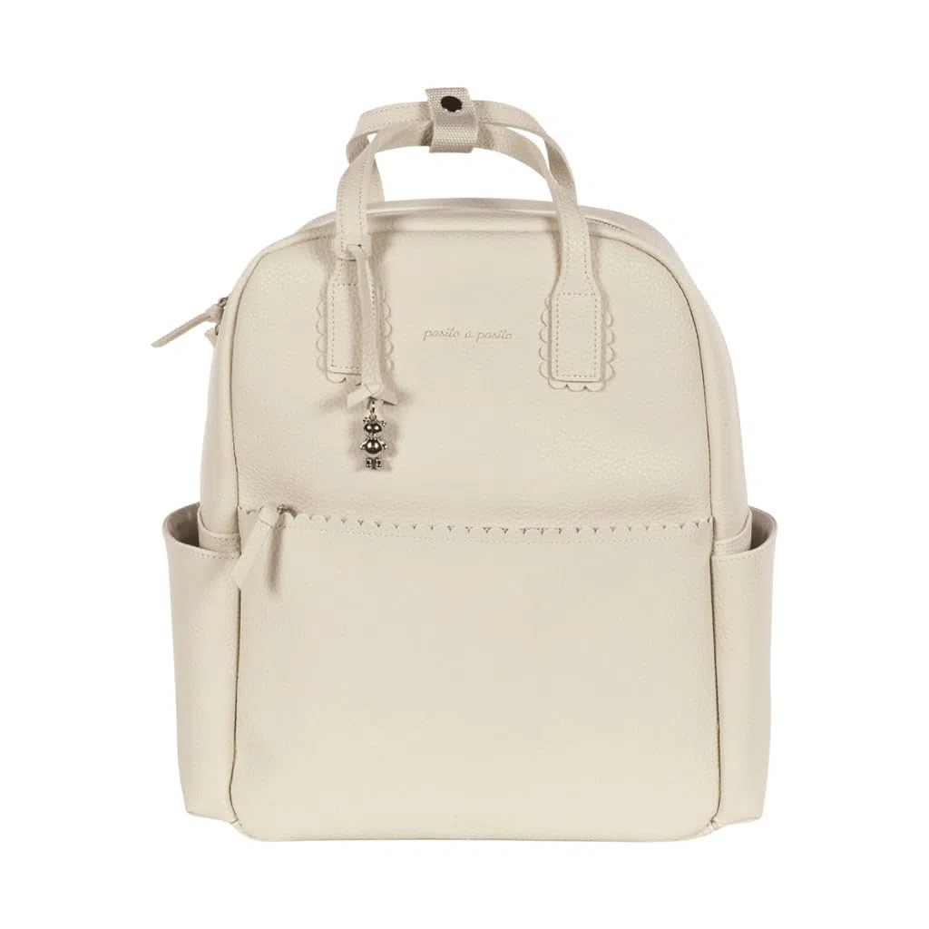 Zaino con fasciatoio passeggino nascita Modello ICON in simil pelle lavabile in lavatrice a 30° in varie colorazioni. Borsa fasciatoio nascita per passeggino (Crema)
