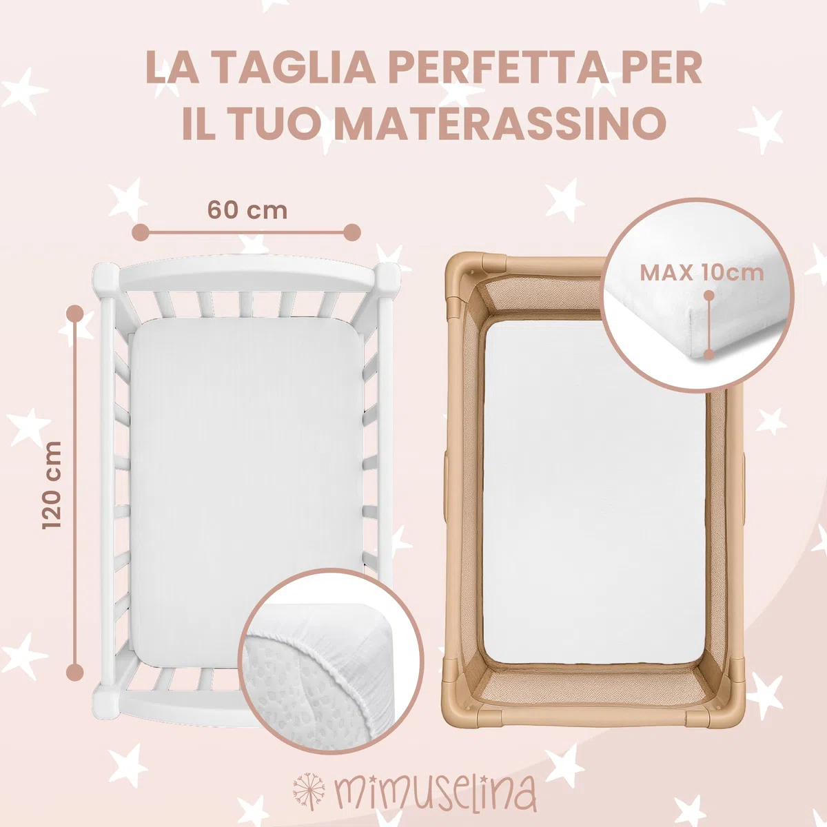 Mimuselina Lenzuola Lettino Neonato 60x120 - Set da 2 Lenzuola Copripiumino Miniculla - 100% Cotone - Mussola Morbida e Traspirante - Made in Spain - [Bianco + Bianco]