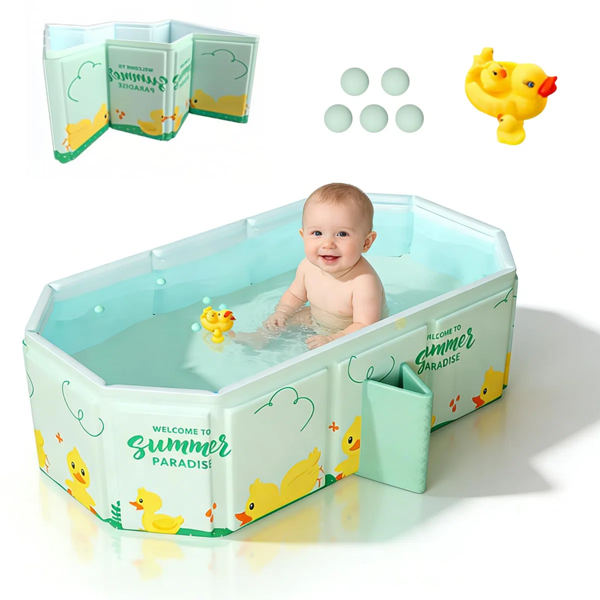 Vasca da Bagno Pieghevole per Bambini,Vaschetta Bagnetto Neonato Pieghevole con Tappo di Scolo adatta per 0-6 anni, 80 * 30 * 45cm