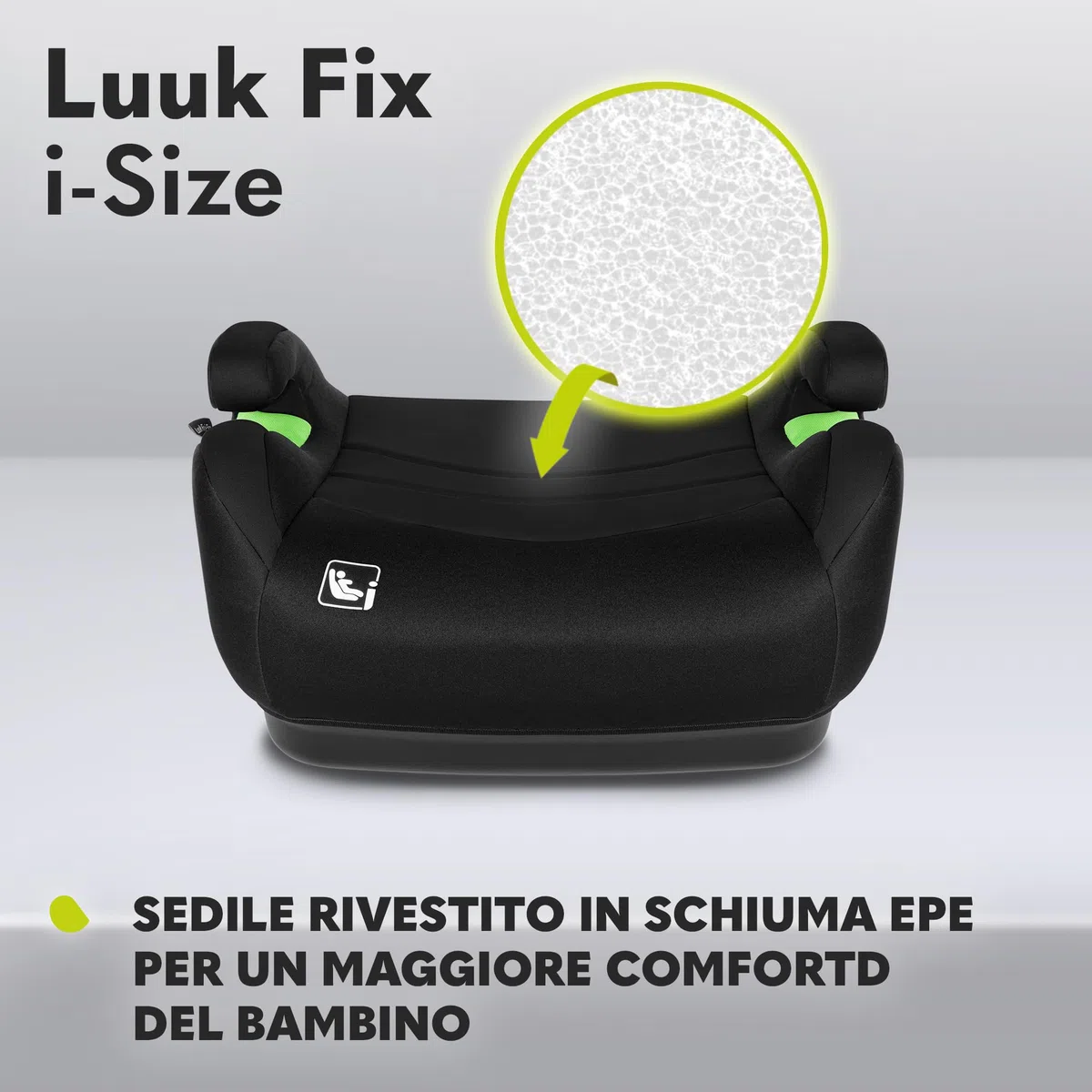 LIONELO Rialzo Auto per bambini LUUK FIX I-Size, Facile Installazione ISOFIX o/e cintura, 125-150 cm 22-36kg Leggero, Comodo, Indicatori, Schiuma Adattiva, Traspirante Lavabile, Car Booster, Braccioli