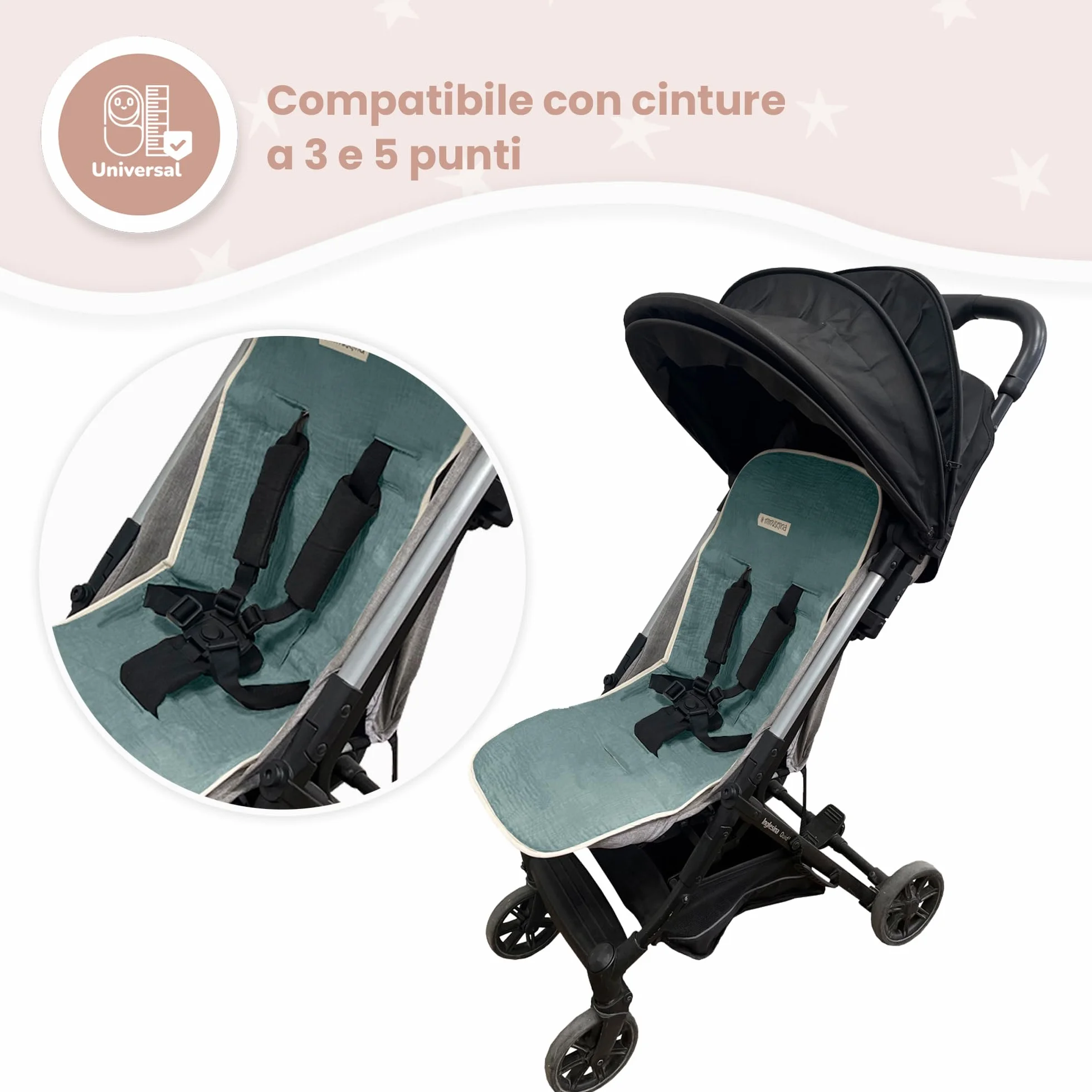MIMUSELINA Materassino Passeggino Universale 100% Cotone OEKO-TEX 34×84 cm Traspirante Lavabile