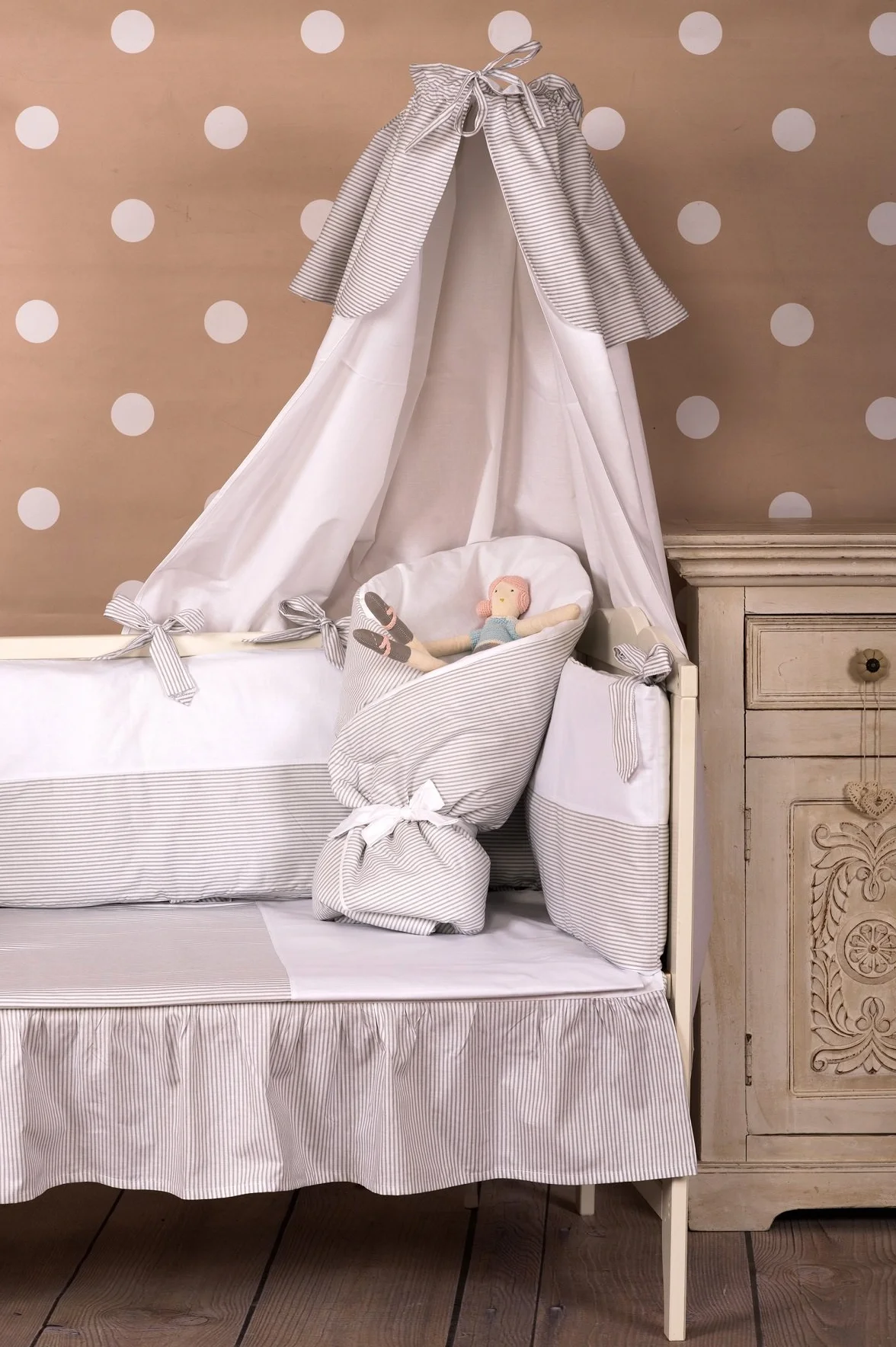 Copripiumino lettino 60x120cm + Federa Cuscino - 100% Cotone - Mis - 90x120cm, 30x60cm - Vizaro - Linee Grigie