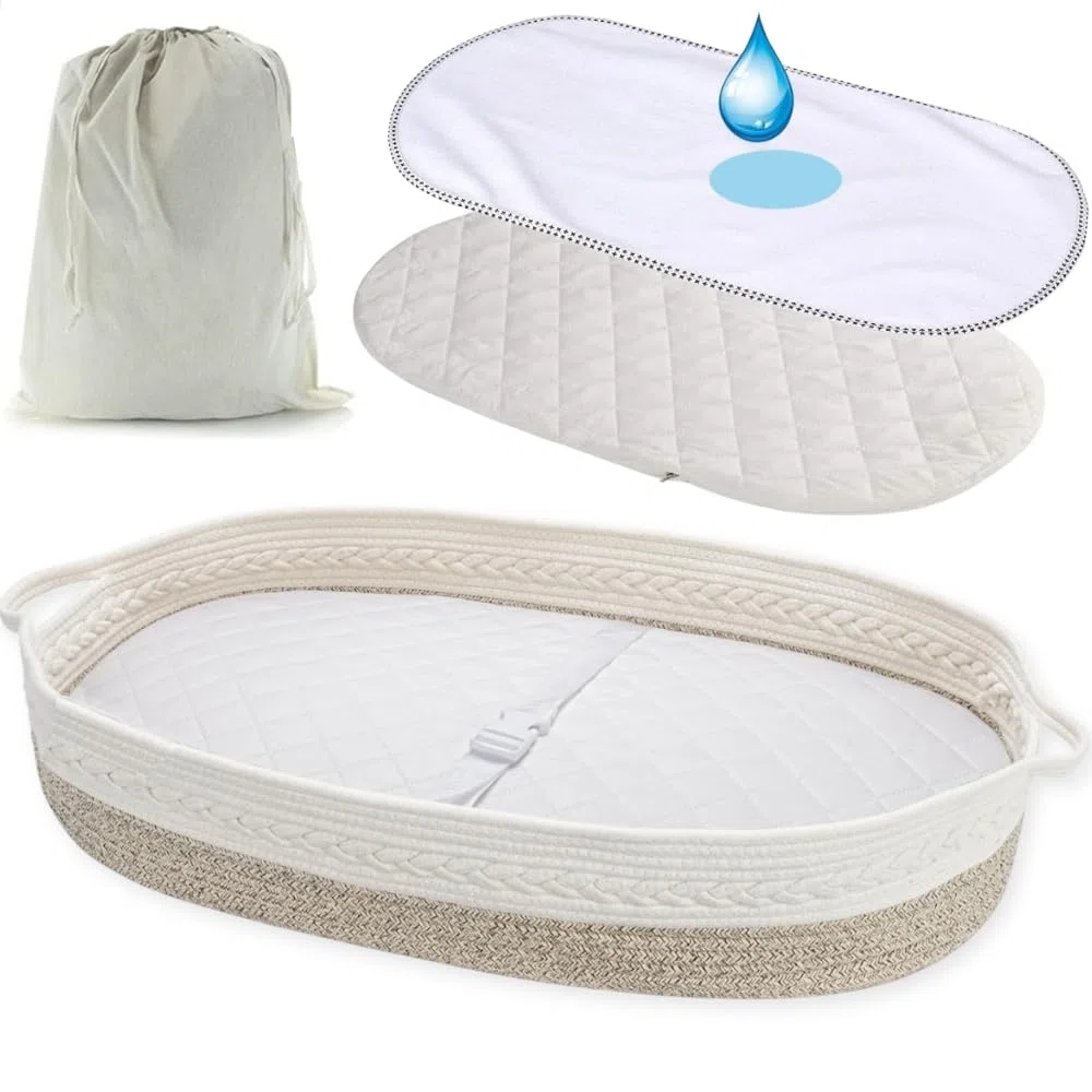 Cestino fasciatoio portatile e pieghevole per cambio pannolini, cestino + materasso morbido + fodera rimovibile + protezione extra impermeabile + borsa da viaggio, confezione completa neonato