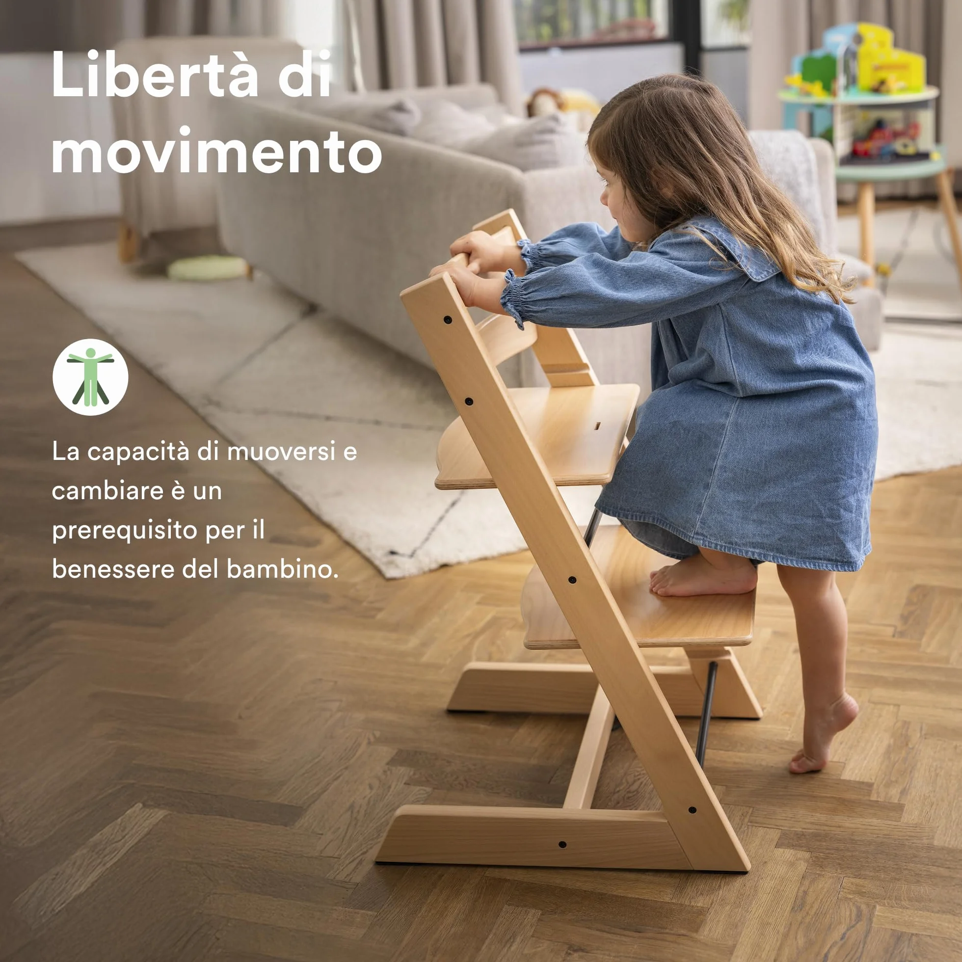 Sedia Tripp Trapp Stokke Naturale - Sedia evolutiva regolabile per neonati, bambini e adulti - Modello classico