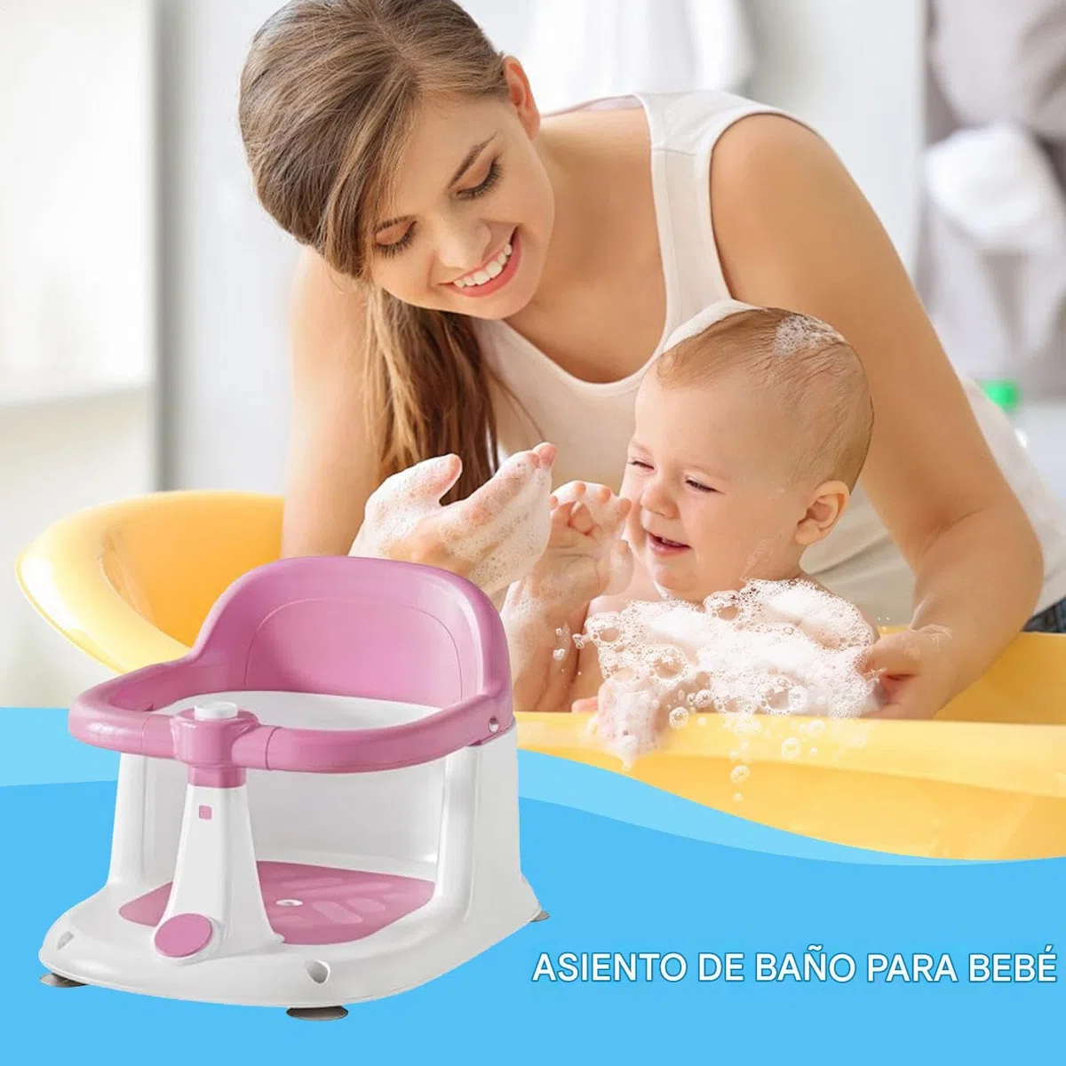 Seggiolino da bagno per bambini, supporto portatile per bagno per bambini, supporto da bagno con drenaggio rapido, per 1-3 anni, per spiaggia, piscina, viaggi