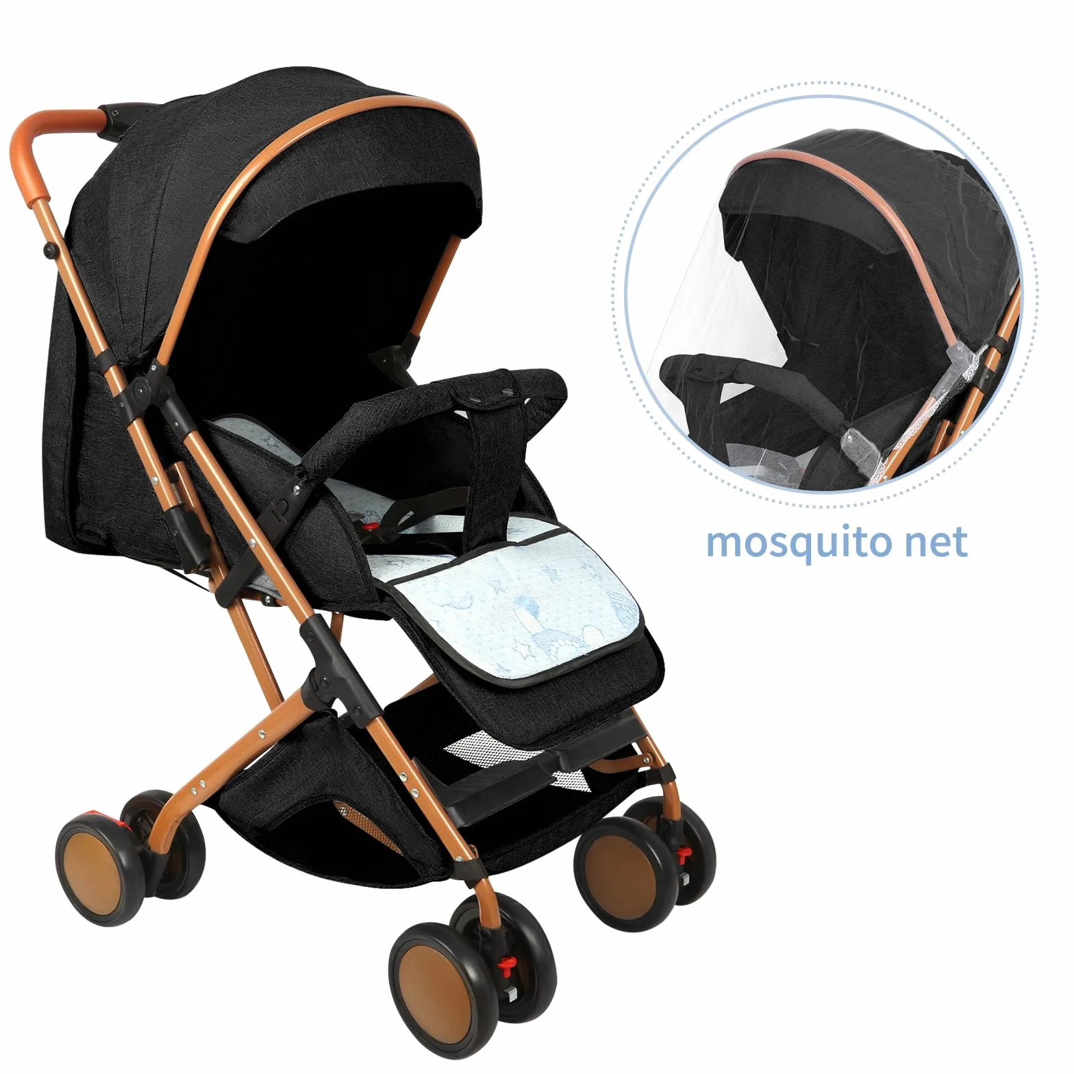 Homewell Passeggino Pieghevole per Bambini 0-6 Anni, Sdraiati Piatti, Pieghevole Una Mano, Cintura Sicurezza, Tettuccio Parasole (Nero)