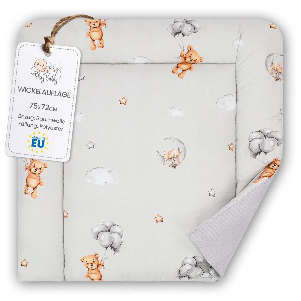 Materassino fasciatoio 75x72 cm - cuscino neonato in cotone lavabile pieghevole e portatile materasso da viaggio tappetino per cassettiera lavatrice e tavolo 75 x 72 Oeko-Tex Orsetti