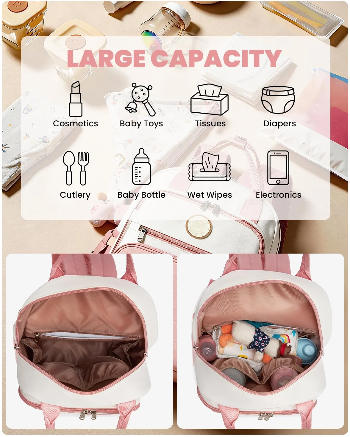 Miss Lulu Zaino Mamma Fasciatoio Grande, Borsa Passeggino 16 Tasche, Impermeabile, Isolanti