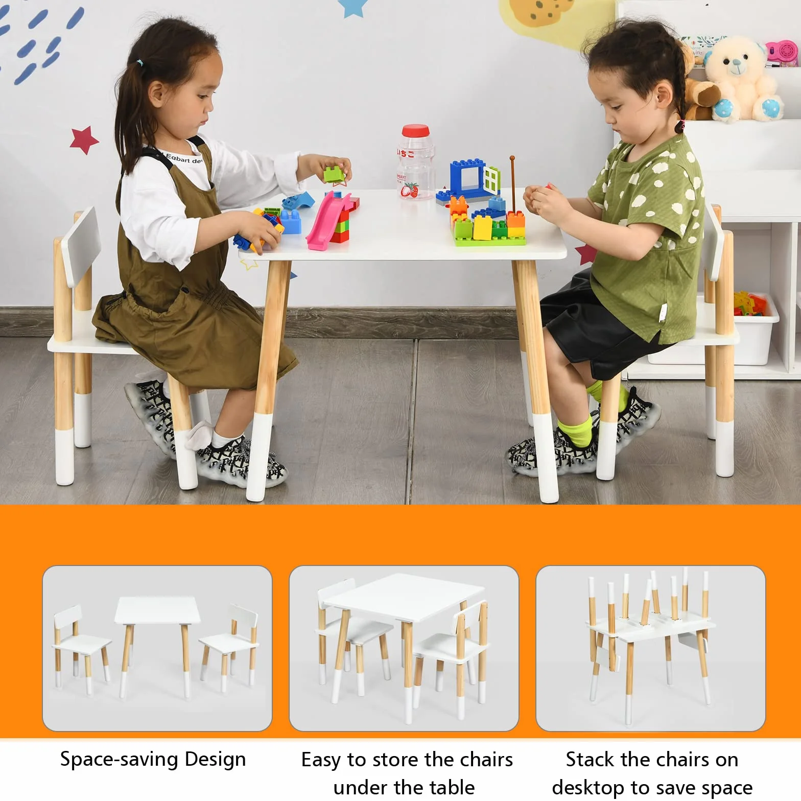 LIFEZEAL set di sedute per bambini tavolo con 2 sedie multifunzionale 3-7 anni