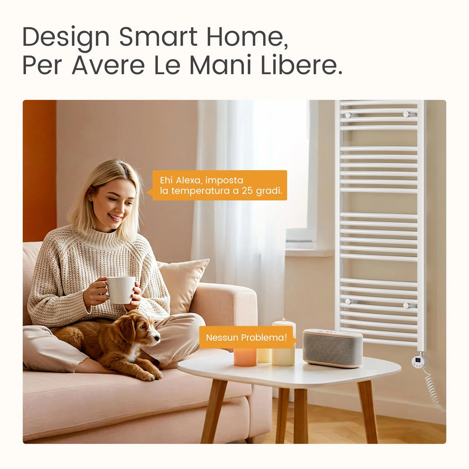 Scaldasalviette Elettrico 120x50 cm 500W con WIFI Termostato Bianco EMKE