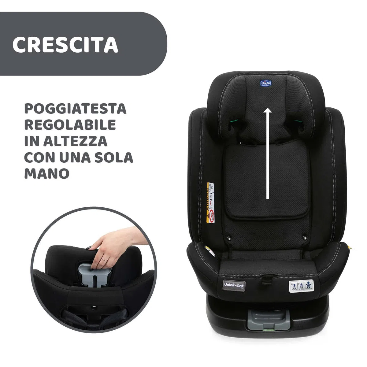 Chicco Unico Evo I-Size, Seggiolino Auto 0-36 Kg, omologato ECE R129/03, Isofix Girevole A 360° E Reclinabile, Gruppo 0+/1/2/3 Da 0 A 12 Anni