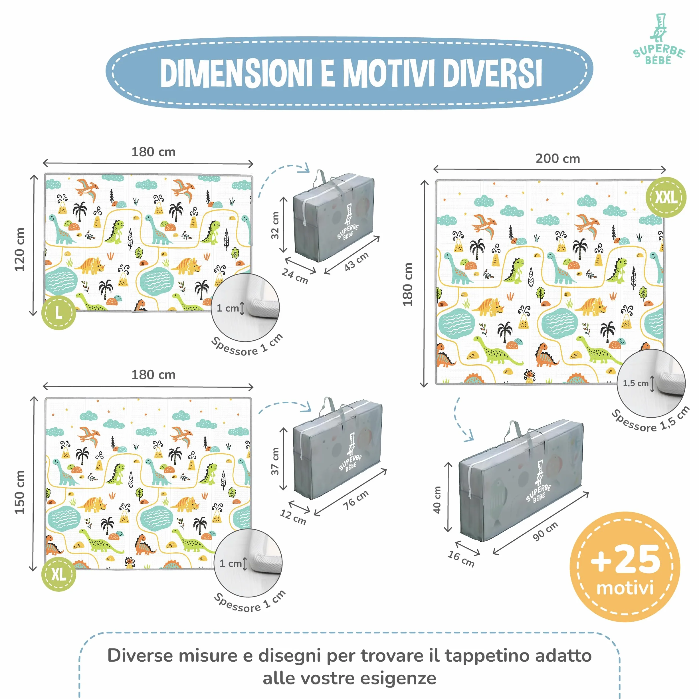 Tappeto Gioco Bambini Pieghevole 150x180x1cm Montessori Reversibile Impermeabile Schiuma Tummy Time Neonati