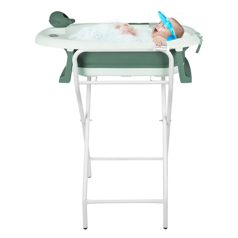 Vasca da bagno pieghevole per bambini a piedi – Grande Vasca da bagno Xxl con supporto/sedile e kit di drenaggio – Bacino per neonati dalla nascita a 3 anni – Regalo per bambini – (stile 5) 81,5 x 48