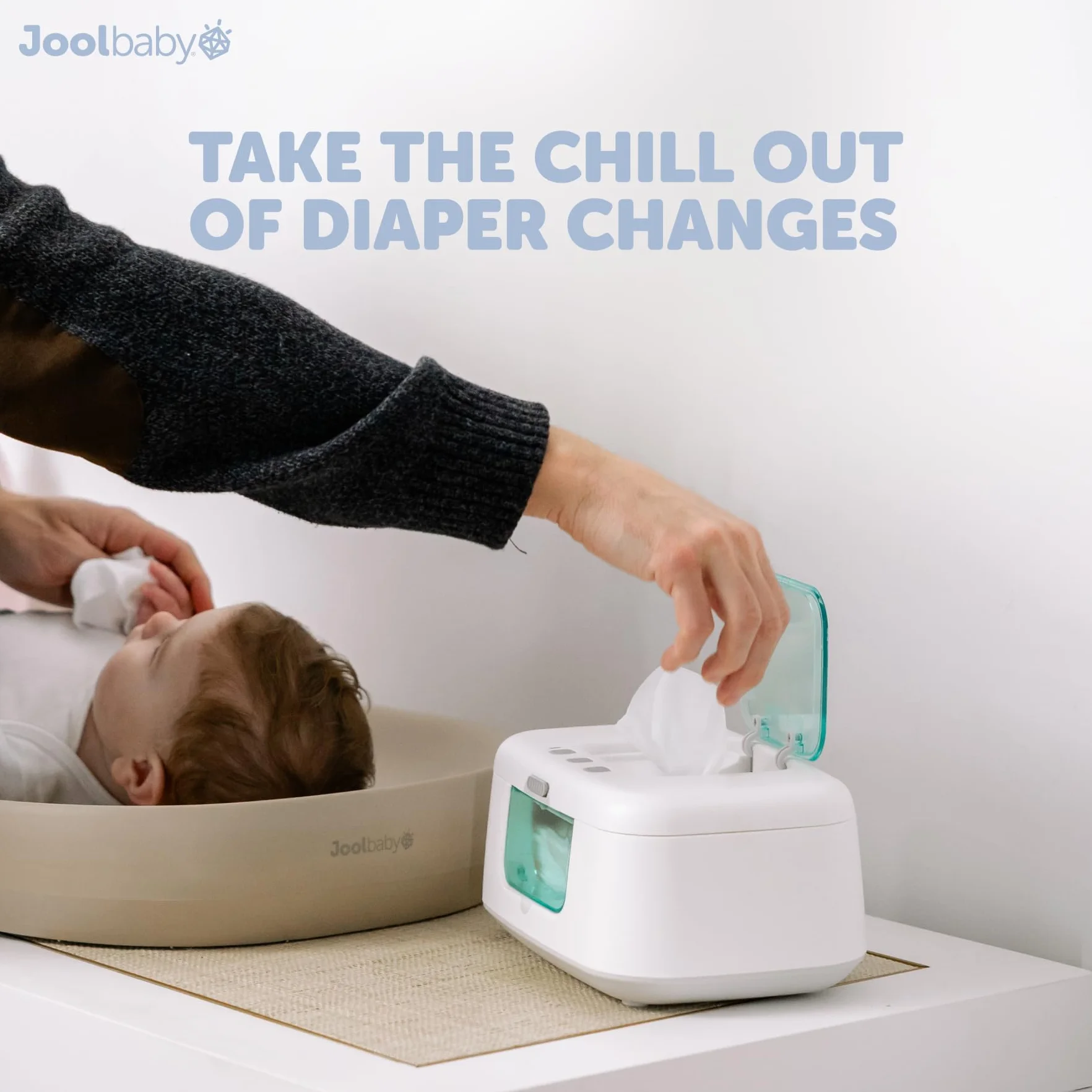 Jool Baby TinyBums Scaldasalviette Dispenser LED Luce Cambia Interruttore On/Off Aqua