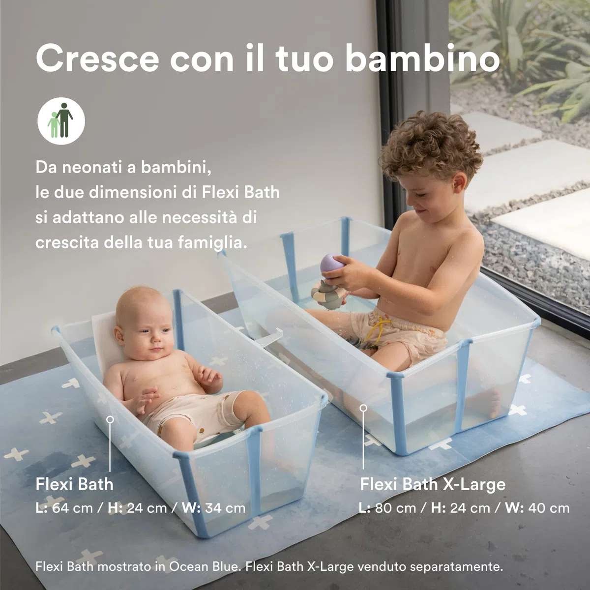 Stokke Flexi Bath (Verde trasparente) con Supporto per neonati - Durevole e Facile da conservare - Comodo da usare a casa o in viaggio - Ideale per neonati fino ai 48 mesi