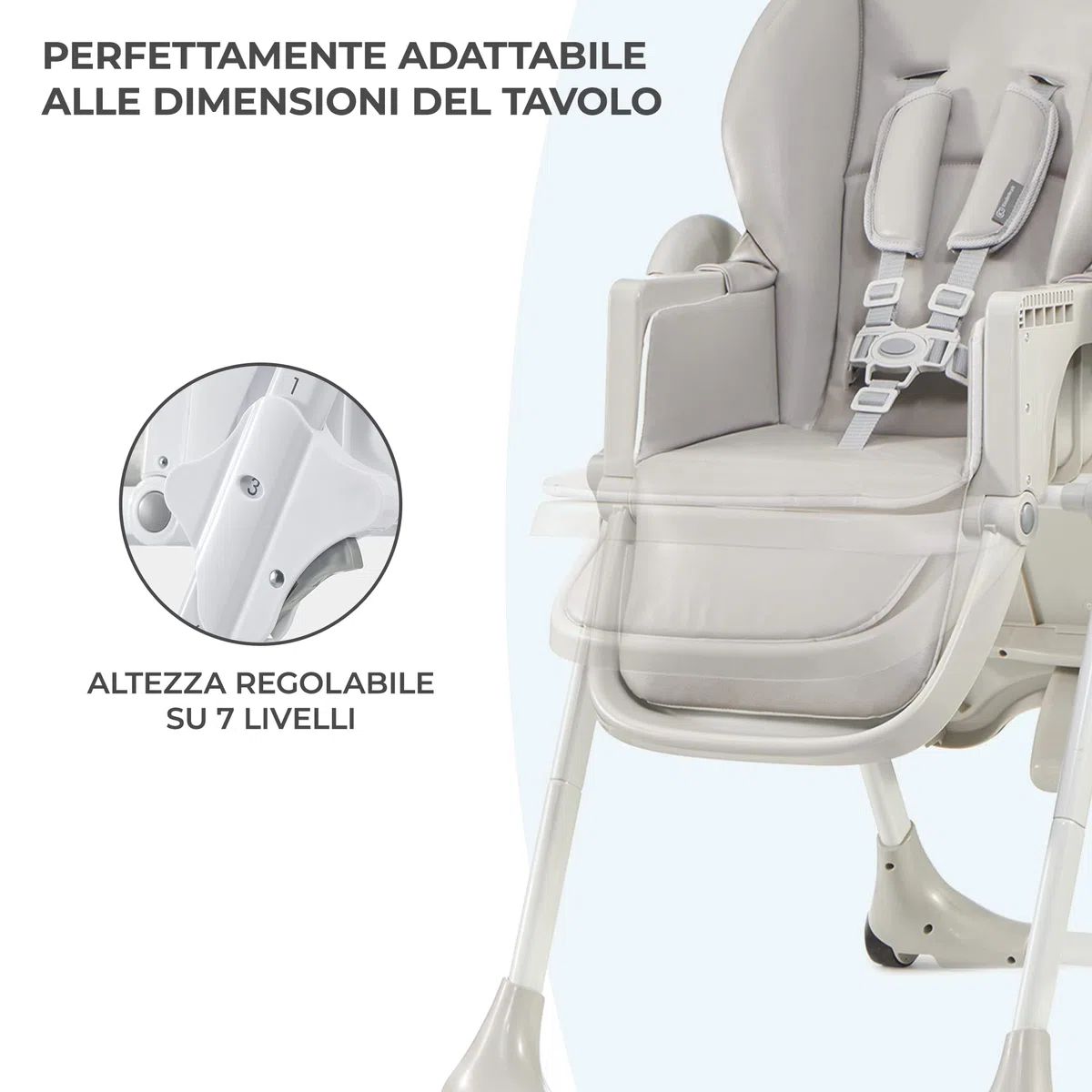 Kinderkraft YUMMY Seggiolone Pappa, Regolabile, Pieghevole, Ripiano Smontabile, per Bambini da 6 Mesi fino a 3 Anni, Grigio