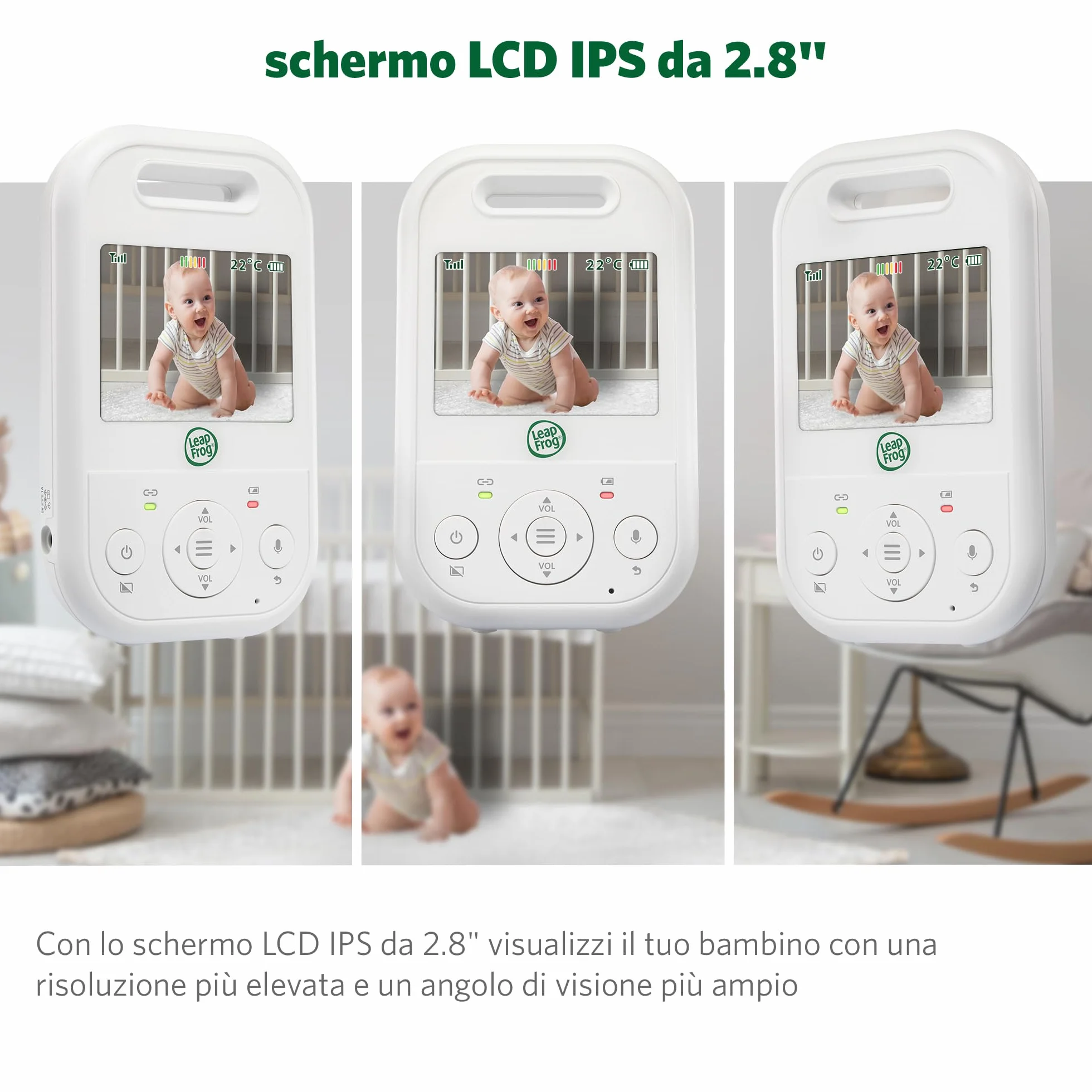 LeapFrog LF2423 Baby Monitor with Night Light Camera, 2600mAh Smart Baby Surveillance Camera with 2.8" IPS Screen, Night Vision, Temperature Monitoring, Two-Way Communication