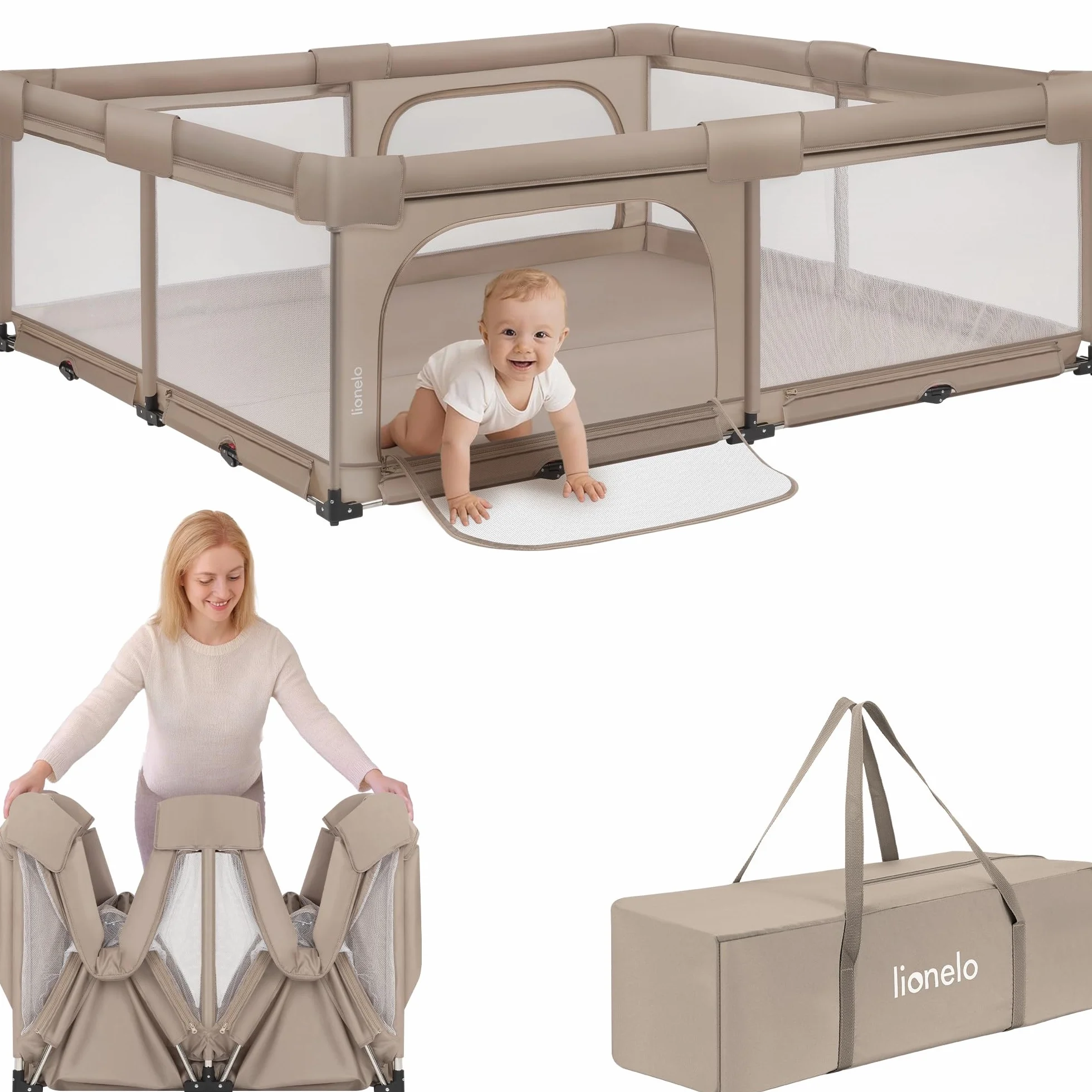 Lionelo FLORENCE XL EASY FOLD Box per Bambini 180 x 200 cm Recinto Pieghevole con Lati in Rete