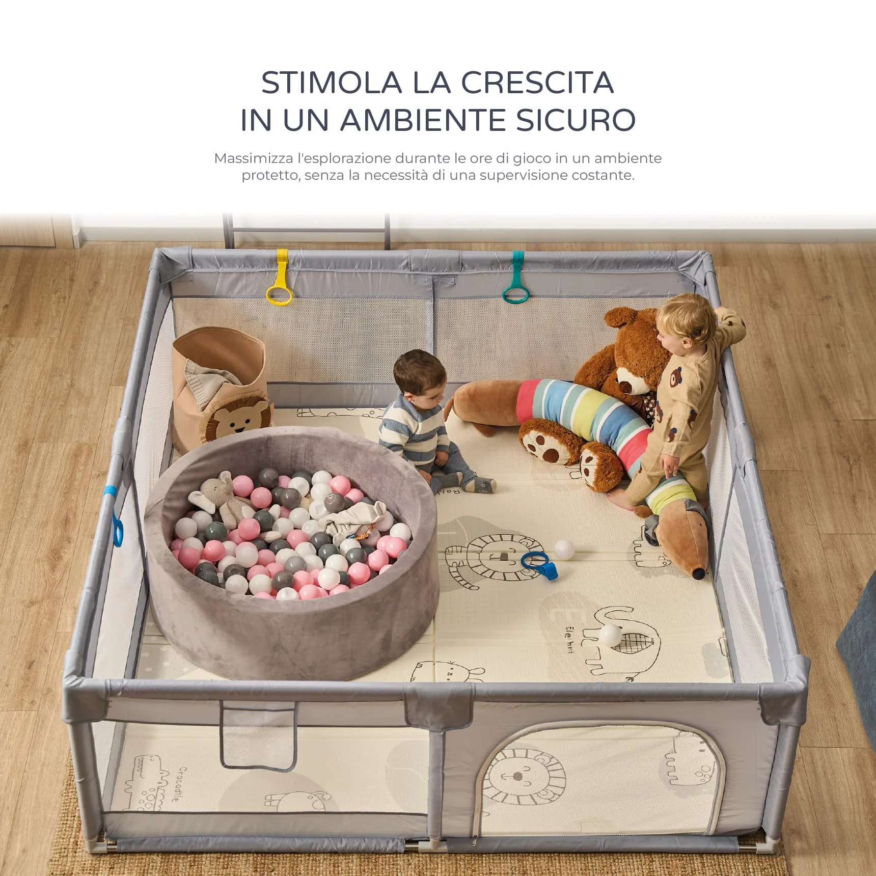 MS BabyWorld Box Bambini XXL NYLON 200x180 cm Recinto pieghevole per neonati area giochi sicura