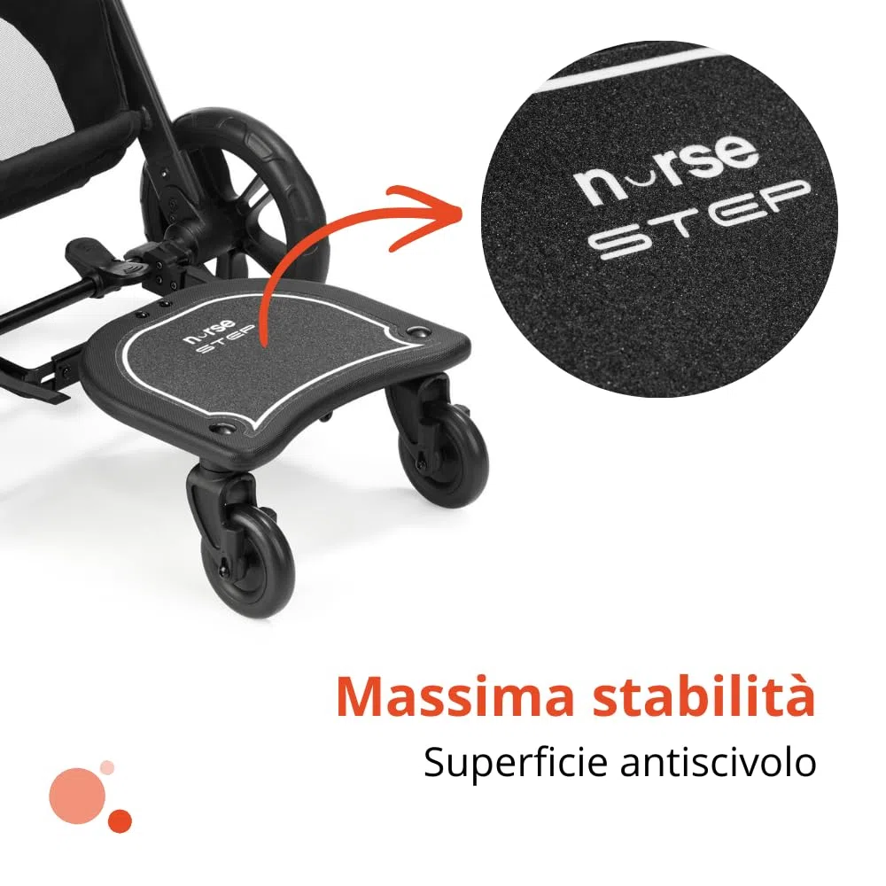 Nurse Piattaforma Monopattino per Passeggino e Seggiolino, Universale fino a 20 kg, Antiscivolo, Installazione Facile senza Attrezzi