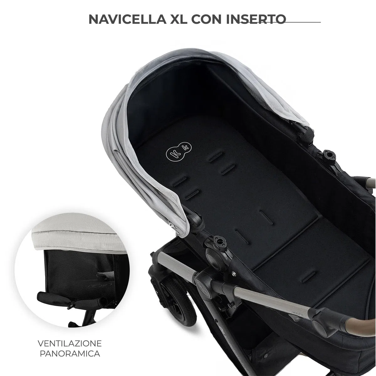 Kinderkraft MOOV XL 3 in 1, Passeggino fino a 27 kg, Carrozzina, Con Seduta I-SIZE 40-75 cm, Pieghevole, Ammortizzatore, Convertibile, Navicella XL, Con Accessori, Grigio Chiaro