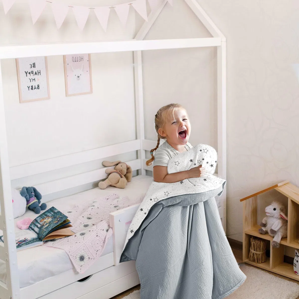 lulumoon - Set biancheria da letto per bambini in mussola, 100 x 135 cm: copripiumino 100 x 135 + federa 40 x 60 cm in cotone Oeko-TEX Standard – Set biancheria da letto leggero e confortevole per