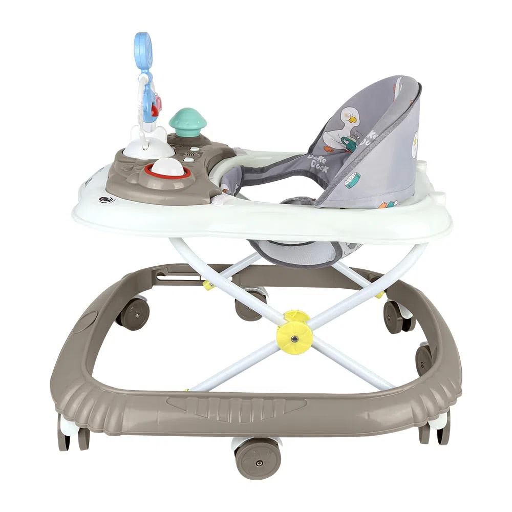 Girello Bambino Primi Passi per Bambini da 6 Mesi a 15 kg, Regolabile in Altezza, girello pieghevole per bambini con vassoio di gioco interattivo con suoni, 67 * 72 * 92cm - Cachi (B)