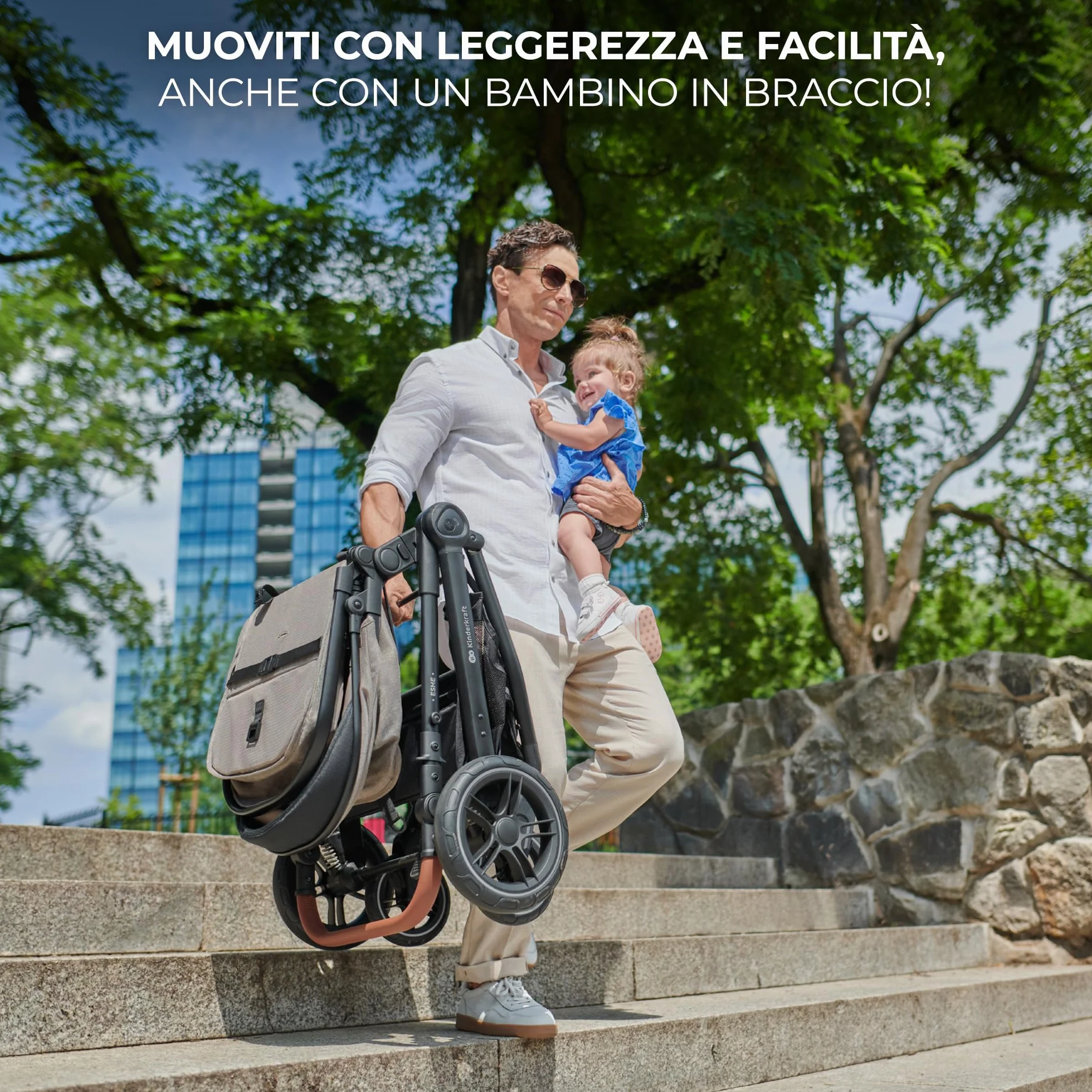 Kinderkraft ESME Trio passeggino neonati 3 in 1 fino 26 kg, Ovetto I-SIZE 40-75 cm, Carrozzina reversibile, Pieghevole, Beige