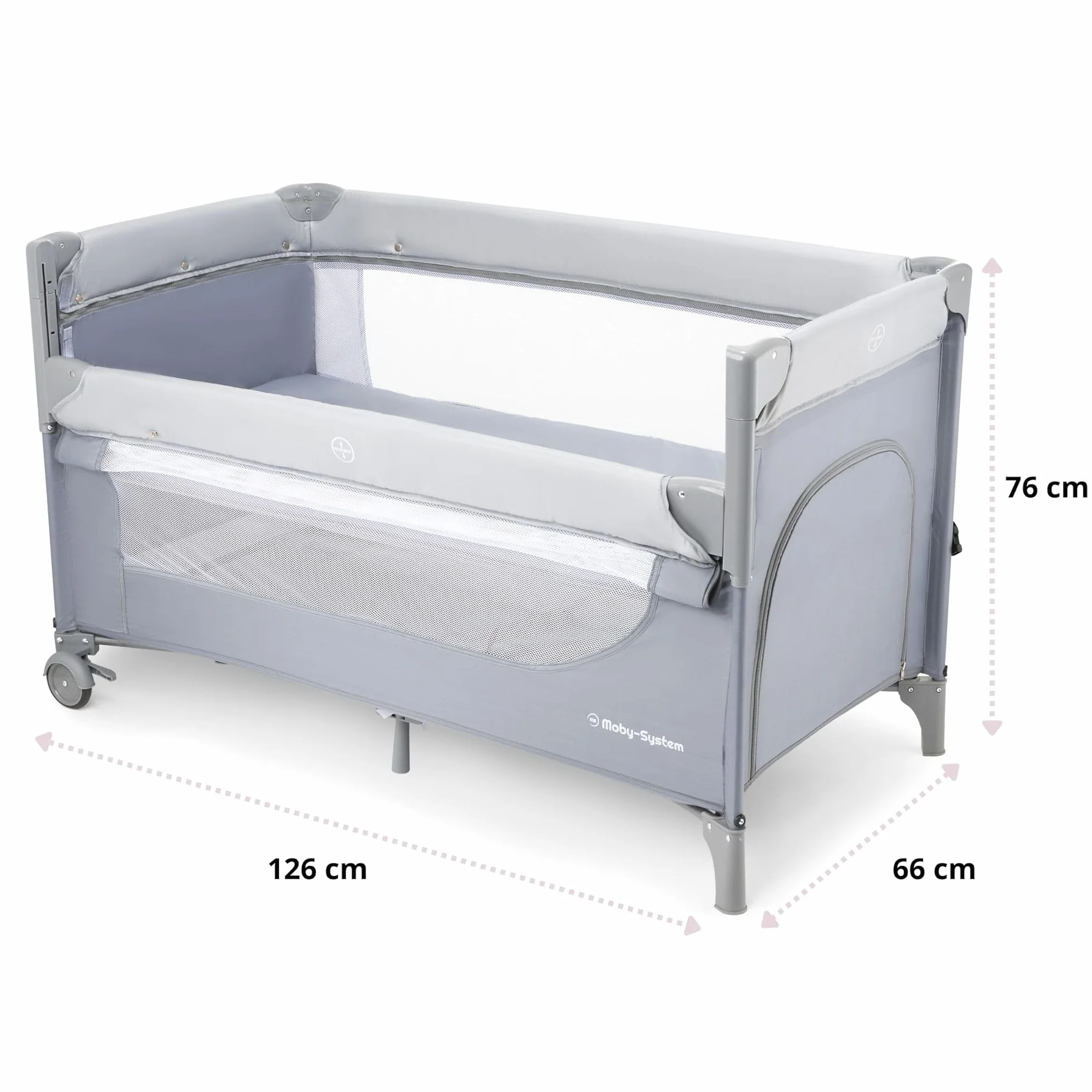 Moby-System Lettino da Viaggio 3 in 1 Box Bambini Recinto Neonati Fasciatoio Materasso Ruote Letto Pieghevole Regolabile 126x66cm Borsa Trasporto