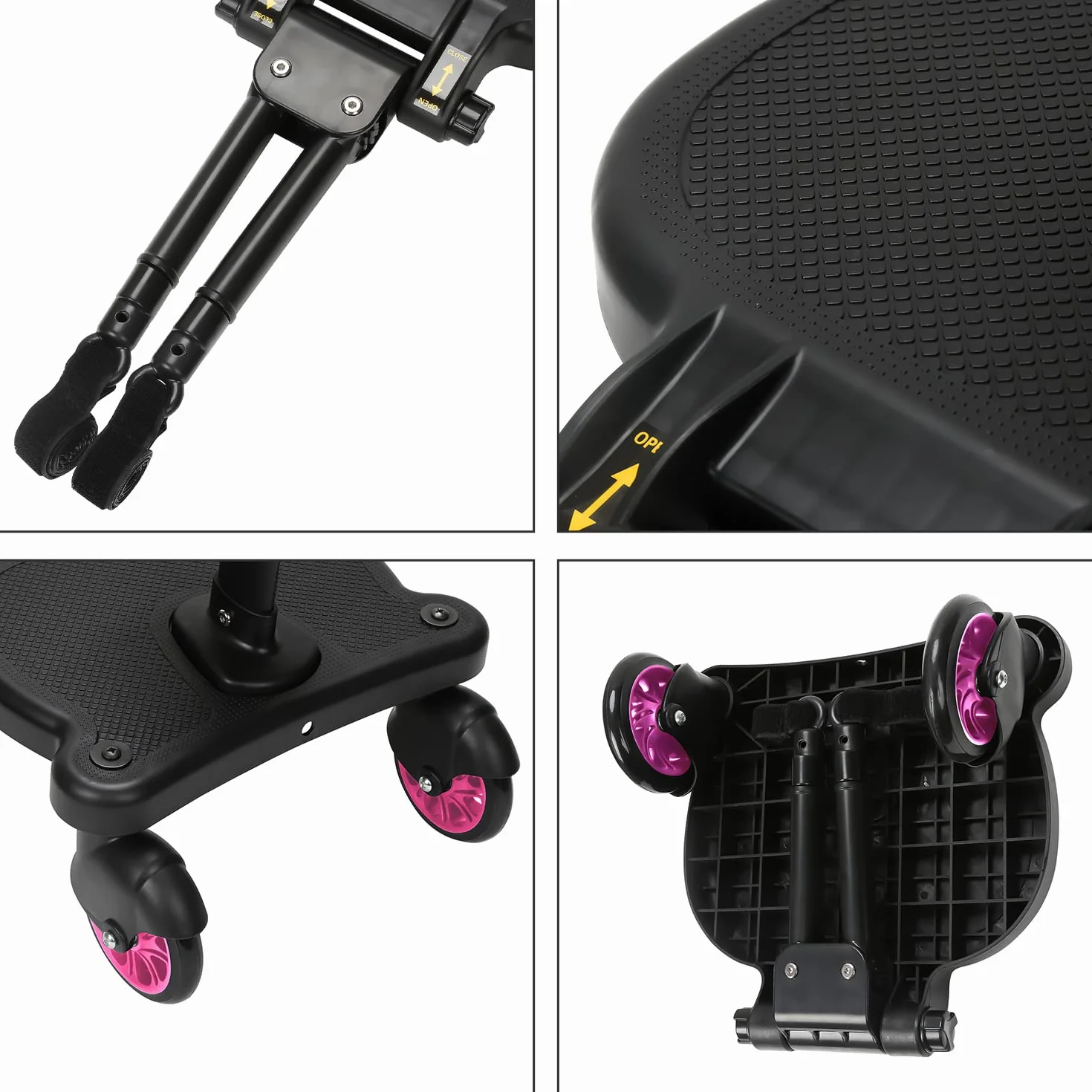 Passeggino con sedile, Pedana universale per bambini, design a due ruote 360°, accessori per passeggino (rosa)