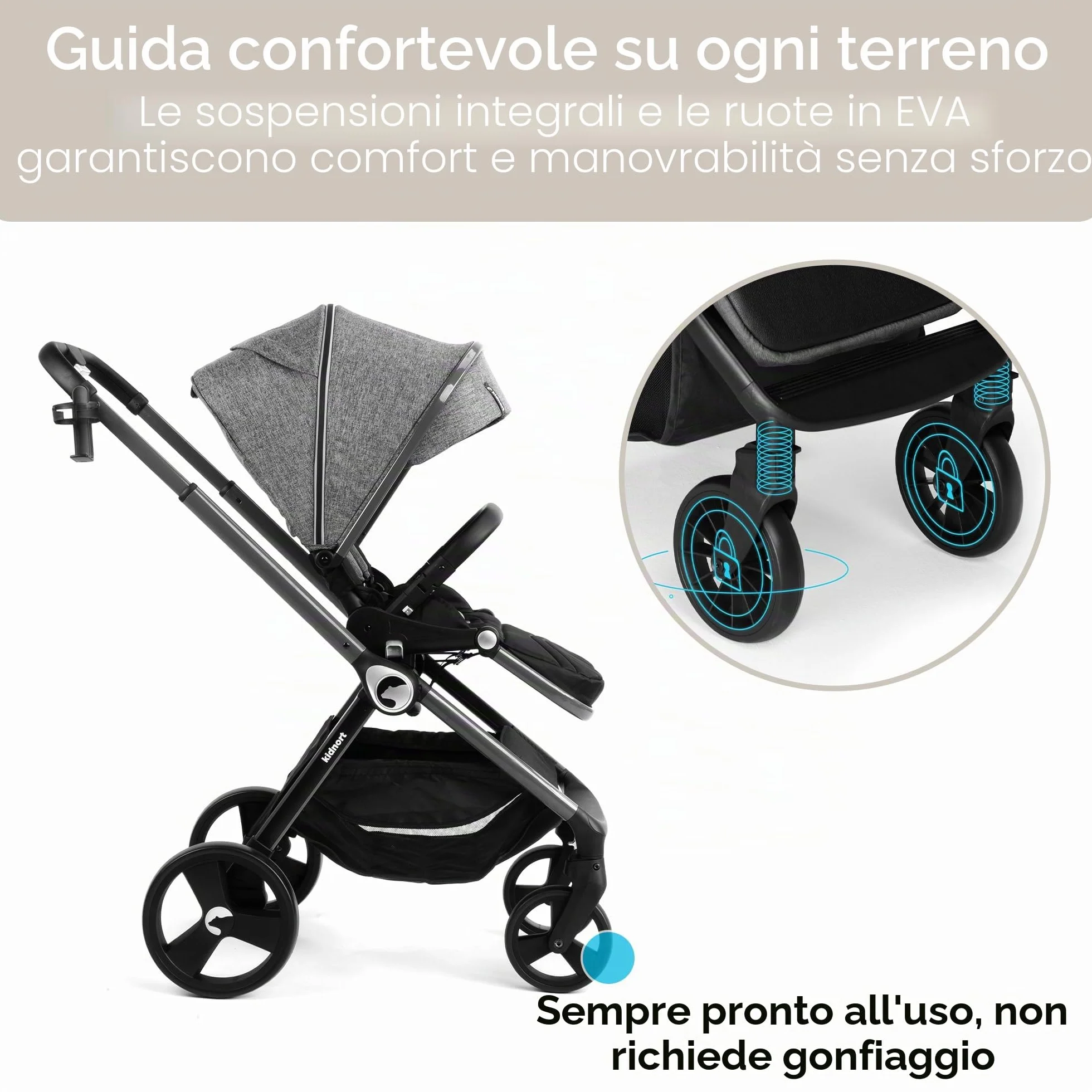 Passeggino regolabile 22 kg grigio