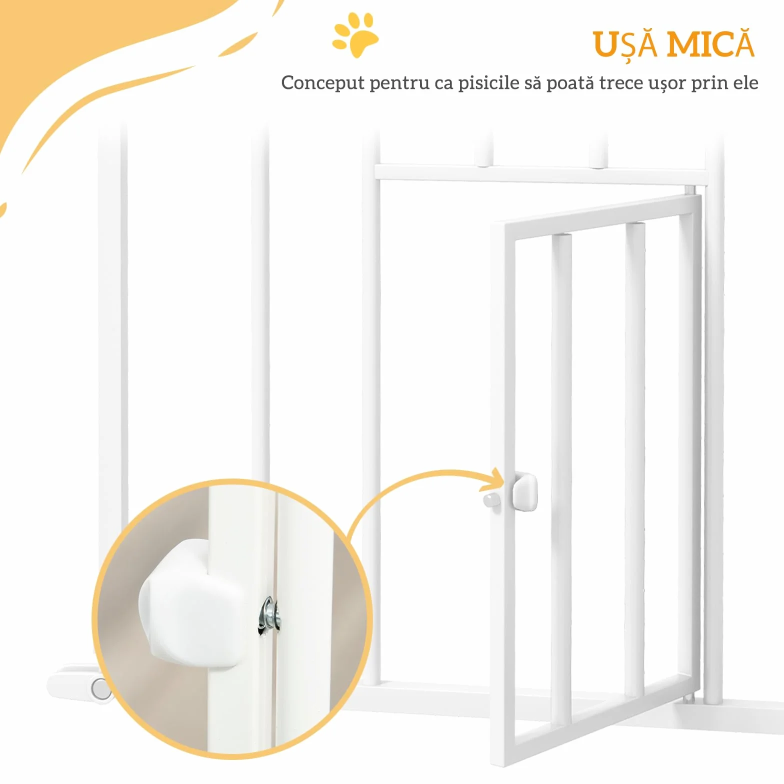 PawHut Cancellino per Cani Regolabile con Porta Piccola, Barriera con Chiusura Automatica, 74-101x104.1 cm, Bianco