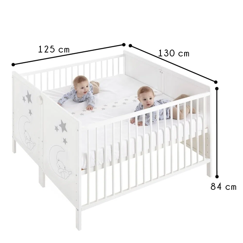 Culla gemellare + kit gemellare per dormire insieme. 240x120 bianco