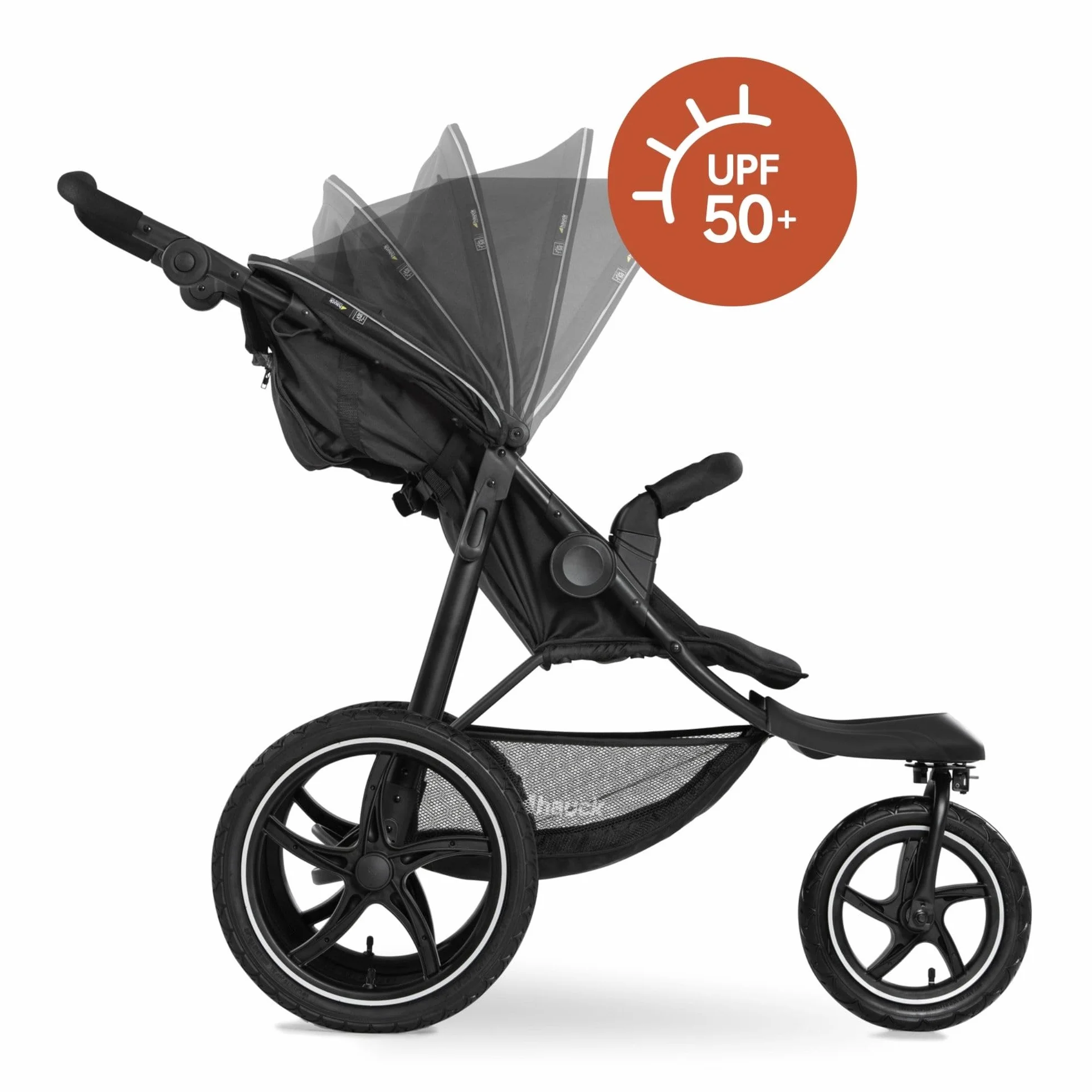 Hauck Passeggino 3 Ruote Runner 2 z Kołami XL, 22 kg, Reclinabile, Regolabile, UPF 50+, Cesto 3 kg, Pieghevole, Nero