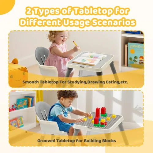 BONNLO Seggiolone Evolutivo per Bambini 7 IN 1, Imbottitura Confortevole, Doppio Vassoio, 6 Mesi-3 Anni 6-15 kg, Pieghevole Ultra Compatto, Leggero 4,9 kg, Grigio (Grigio)
