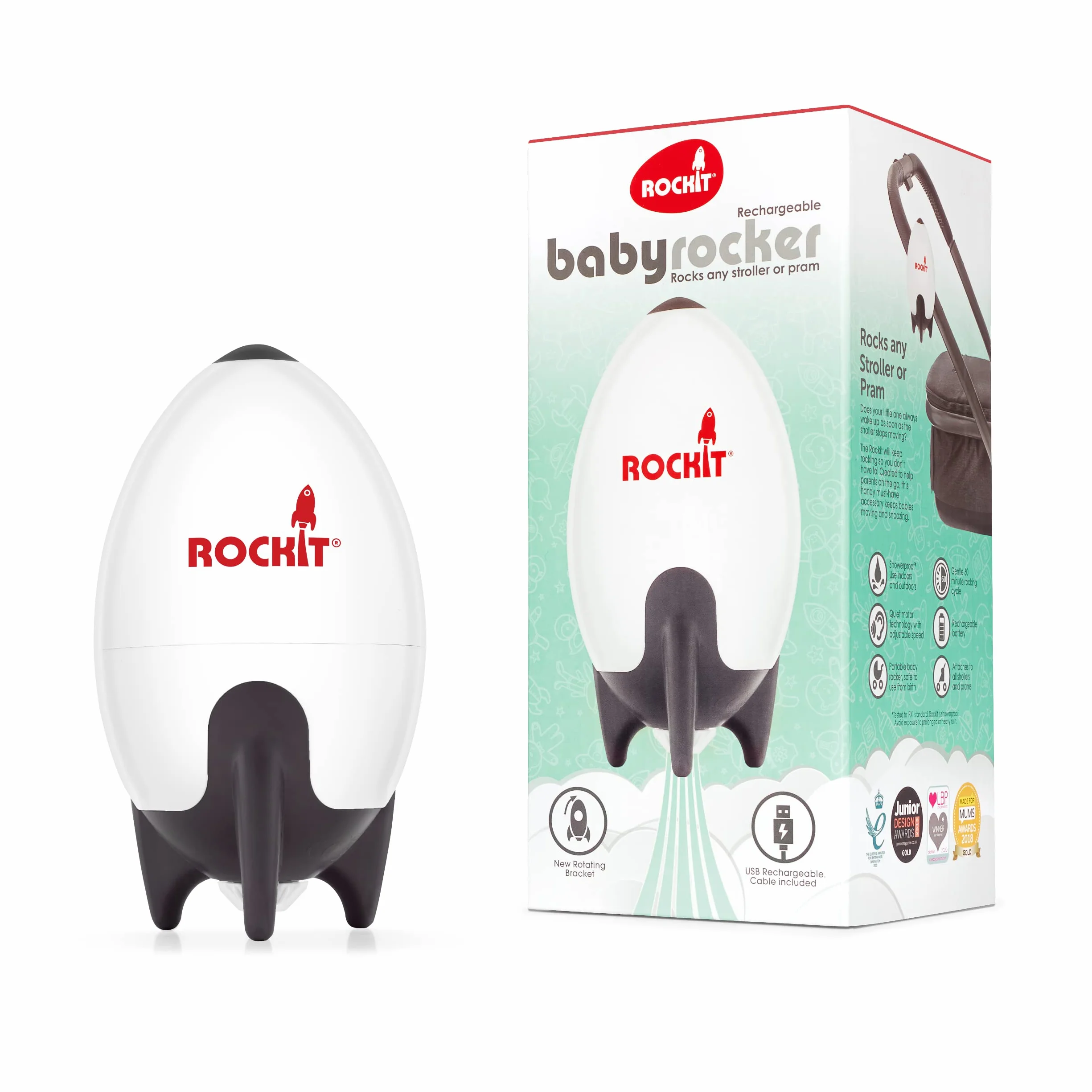 Rockit Rocker ricaricabile – Baby Sleep Aid per passeggino, velocità regolabile, timer 60 minuti