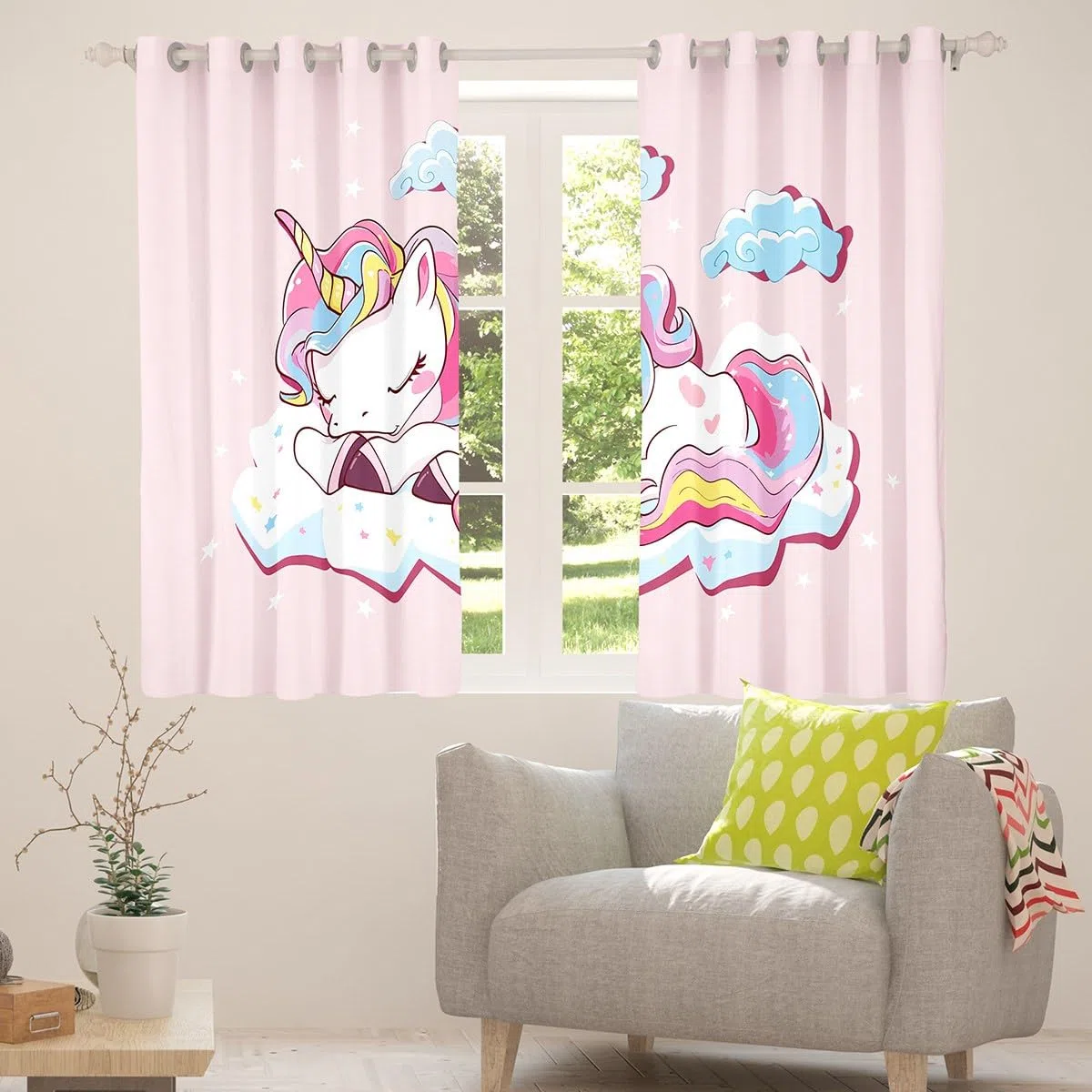 Homemissing - Tende per finestre, motivo: unicorno, a tema fantasy, per bambini e ragazze, decorazione a tema animali magici, motivo: cartone animato, 116,8 x 137,2 cm (larghezza x lunghezza)