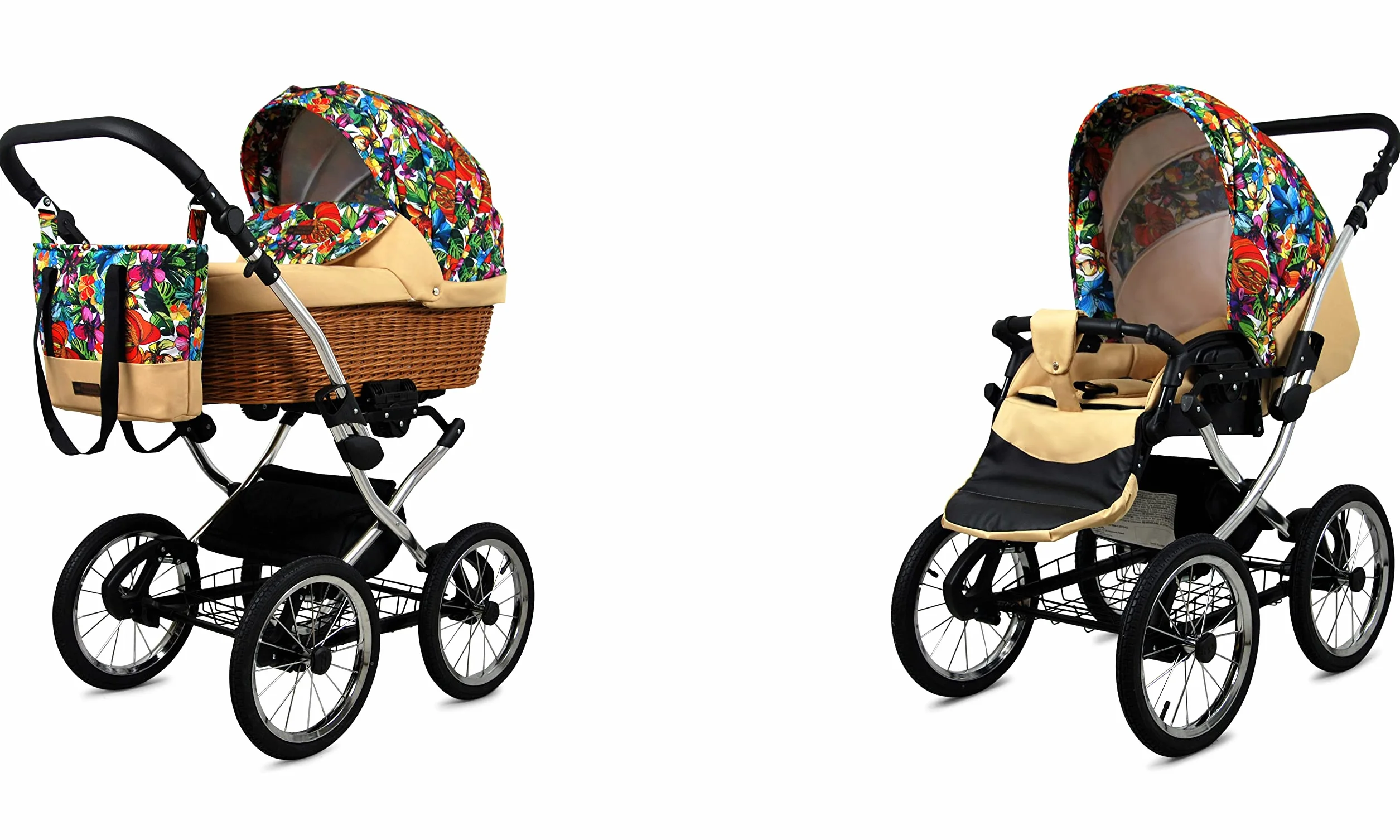 BabyLux ALU 2in1 Passeggino per Bambini - 59x105x125cm Max 15kg Jungle Flowers Silver Frame