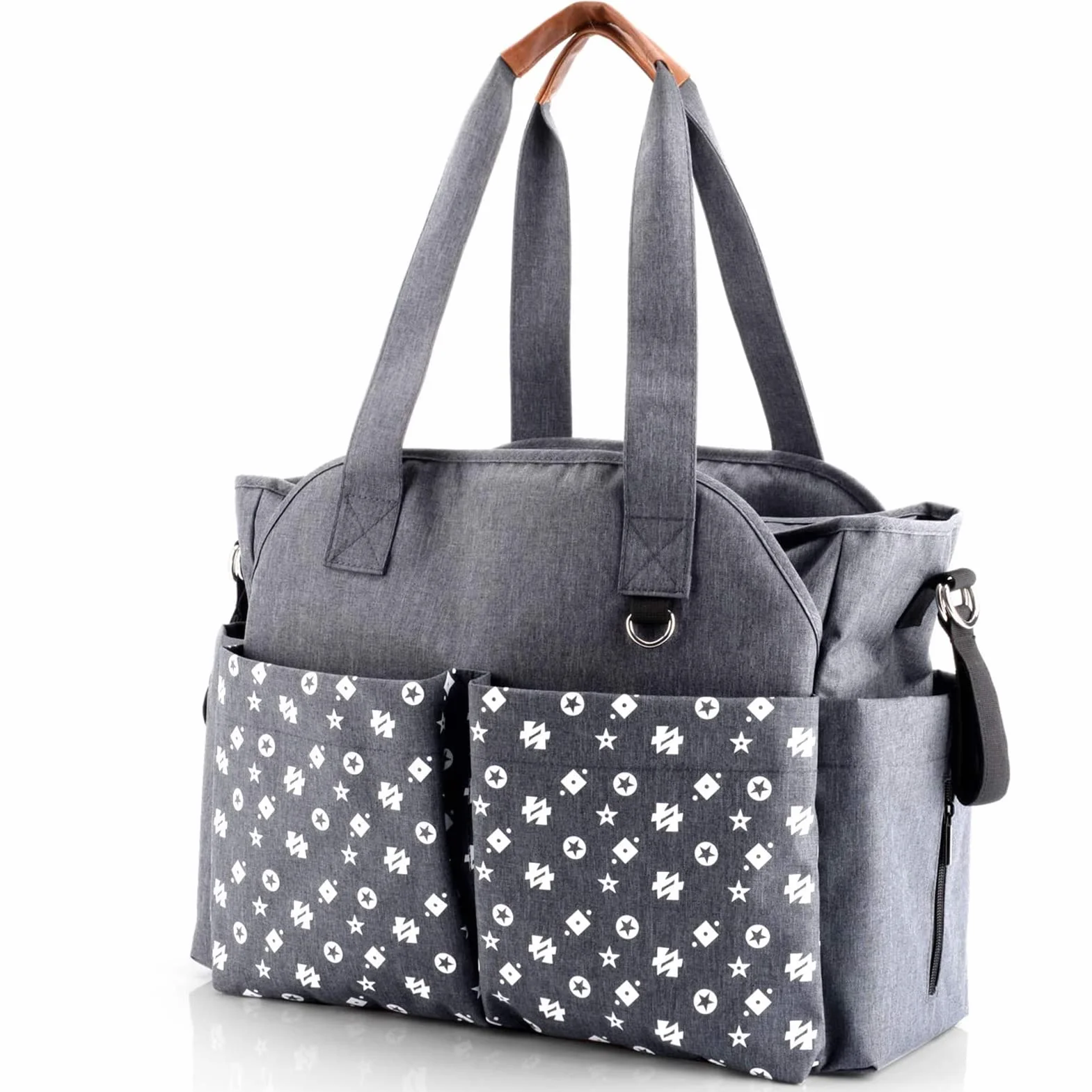 Homlynn Borsa a tracolla per cambio pannolino, borsa messenger da viaggio con cinghie per carrozzina, 12 tasche, grigio classico