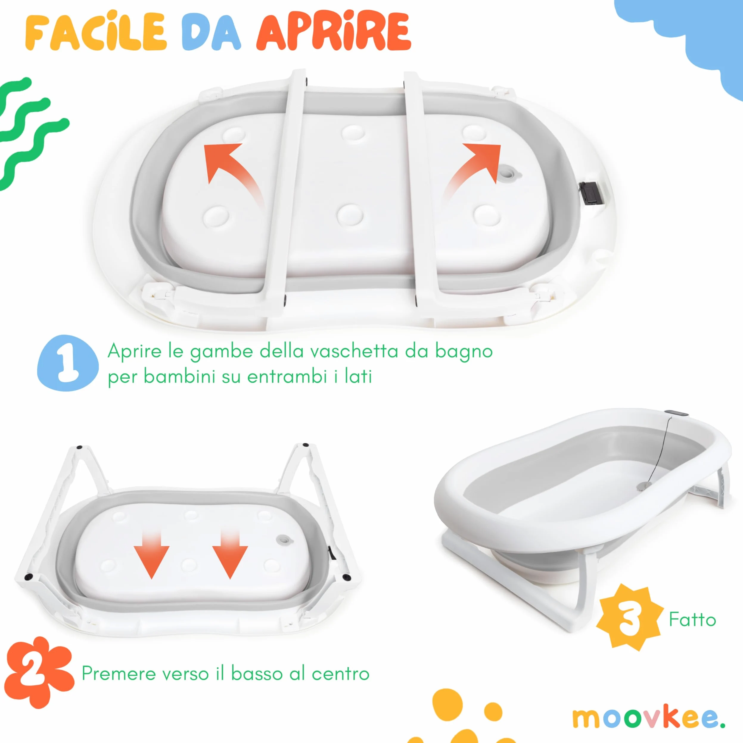 Pieghevole Vaschetta Bagnetto Neonato con Supporto 80cm - Vasca da Bagno Bambini 1-3 Anni con Termometro Incorporato e Tubo di Scarico - Offri il massimo comfort al tuo bambino