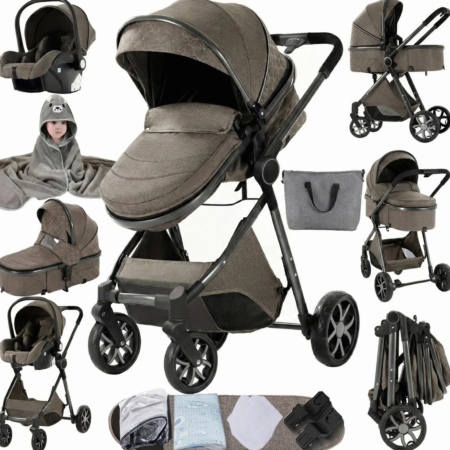 Passeggino Trio 3 in 1 MoLi con Navicella in Alluminio Pieghevole (225 Chocolate)