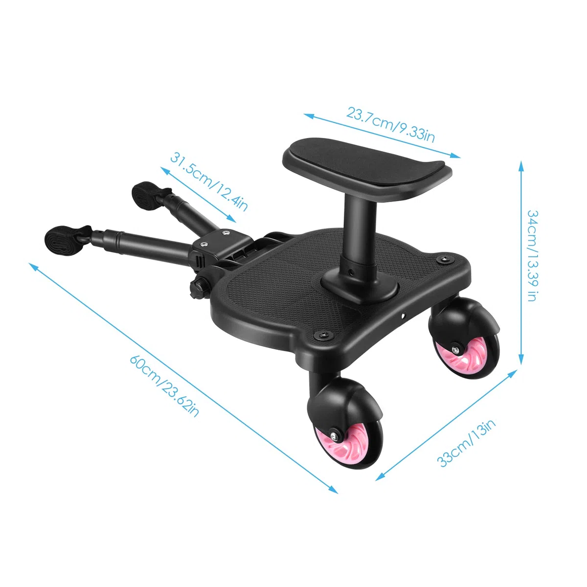 Pedana Passeggino Universale con Sedile, FNRIDS Tavolette Portatili per Passeggini, con cinghia di sospensione,Design Stabile a due Ruote, Accessori per Passeggini per Bambini da 2 a 6 anni (rosa)