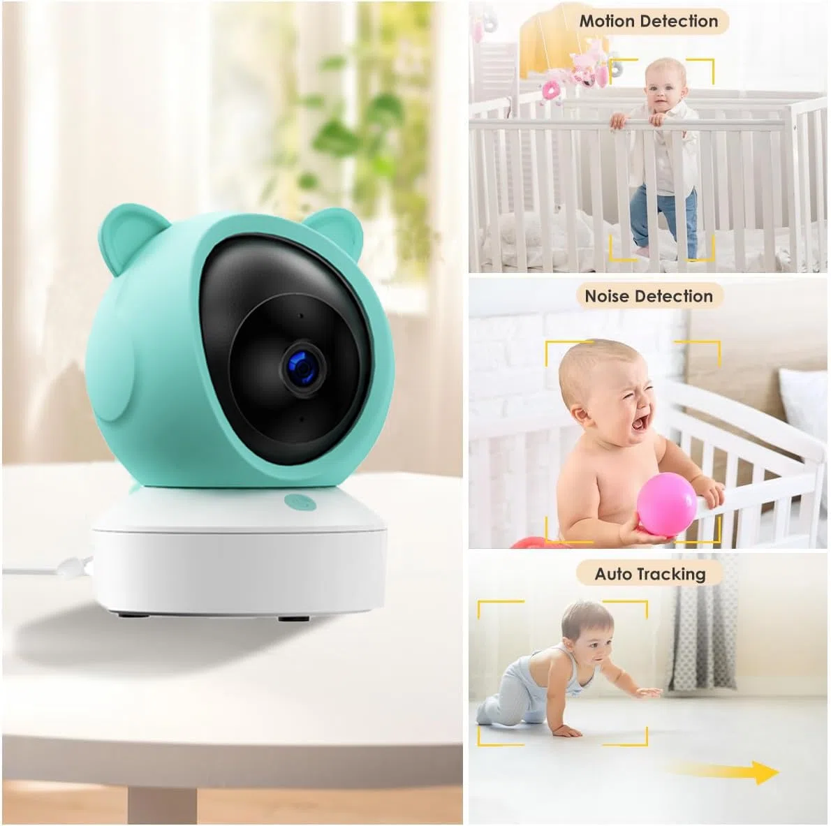 Video Baby Monitor 2K con Display 5",Telecamera a 360°,App iOS/Android,Rilevamento Pianto/Movimento/Temperatura,Visione Notturna,Batteria Potente,con/senza WiFi,per Neonati e Bambini