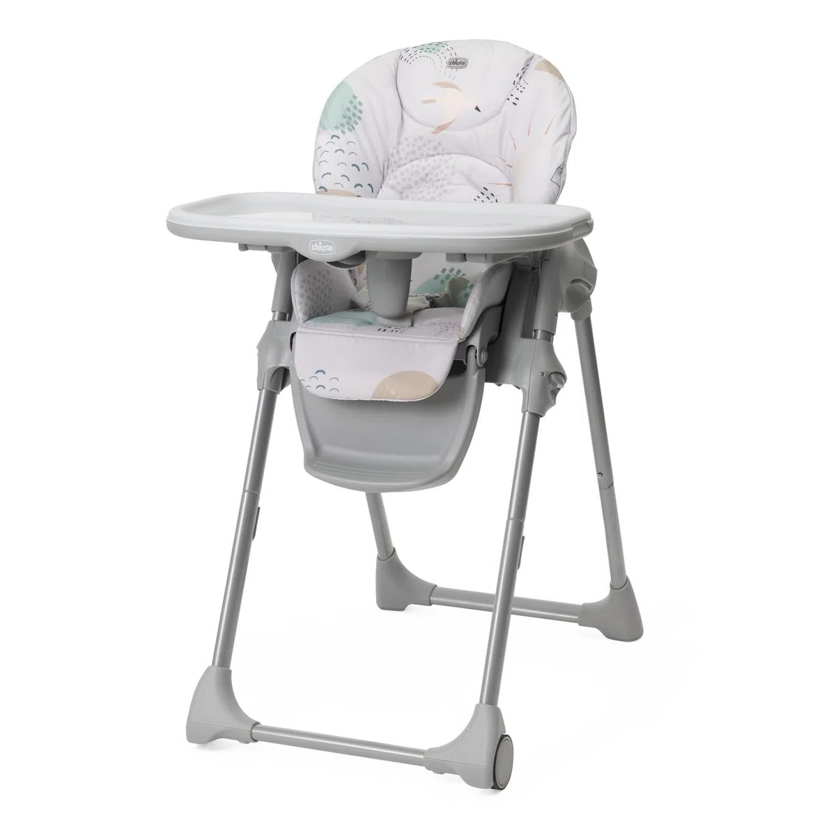 Chicco Polly Easy Seggiolone Pappa Evolutivo per Bambini da 6 Mesi a 3 Anni (15 kg), Seggiolone Reclinabile a Sdraietta con Altezza e Poggiapiedi Regolabili, 4 Ruote, Chiusura Compatta, Landscape