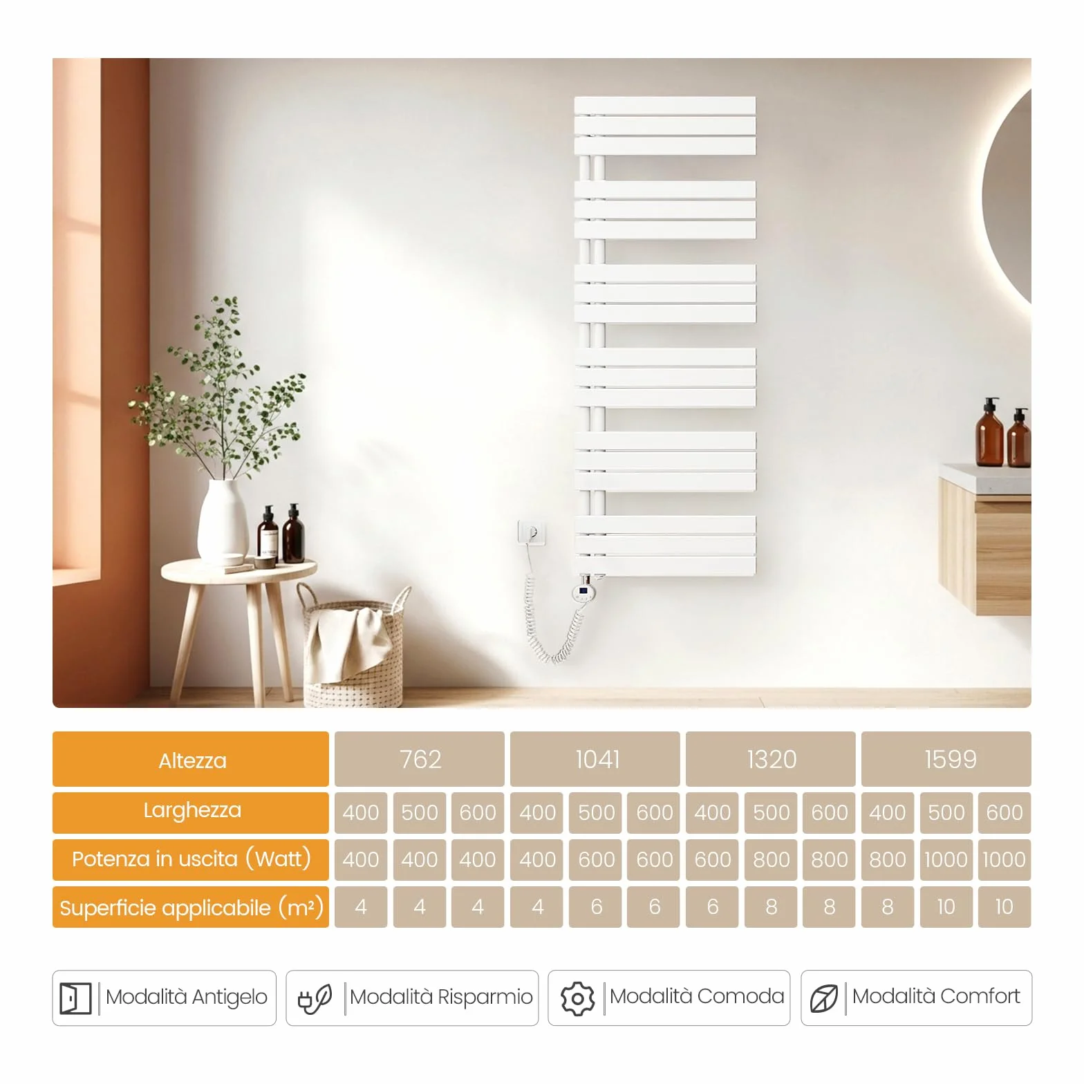 EMKE Scaldasalviette Elettrico Bagno con WIFI Termostato 76x50 cm, 400W Bianco, Scaldasalviette a Basso Consumo, Termoarredo Elettrico Wifi, Scalda Salviette da Bagno Elettrico