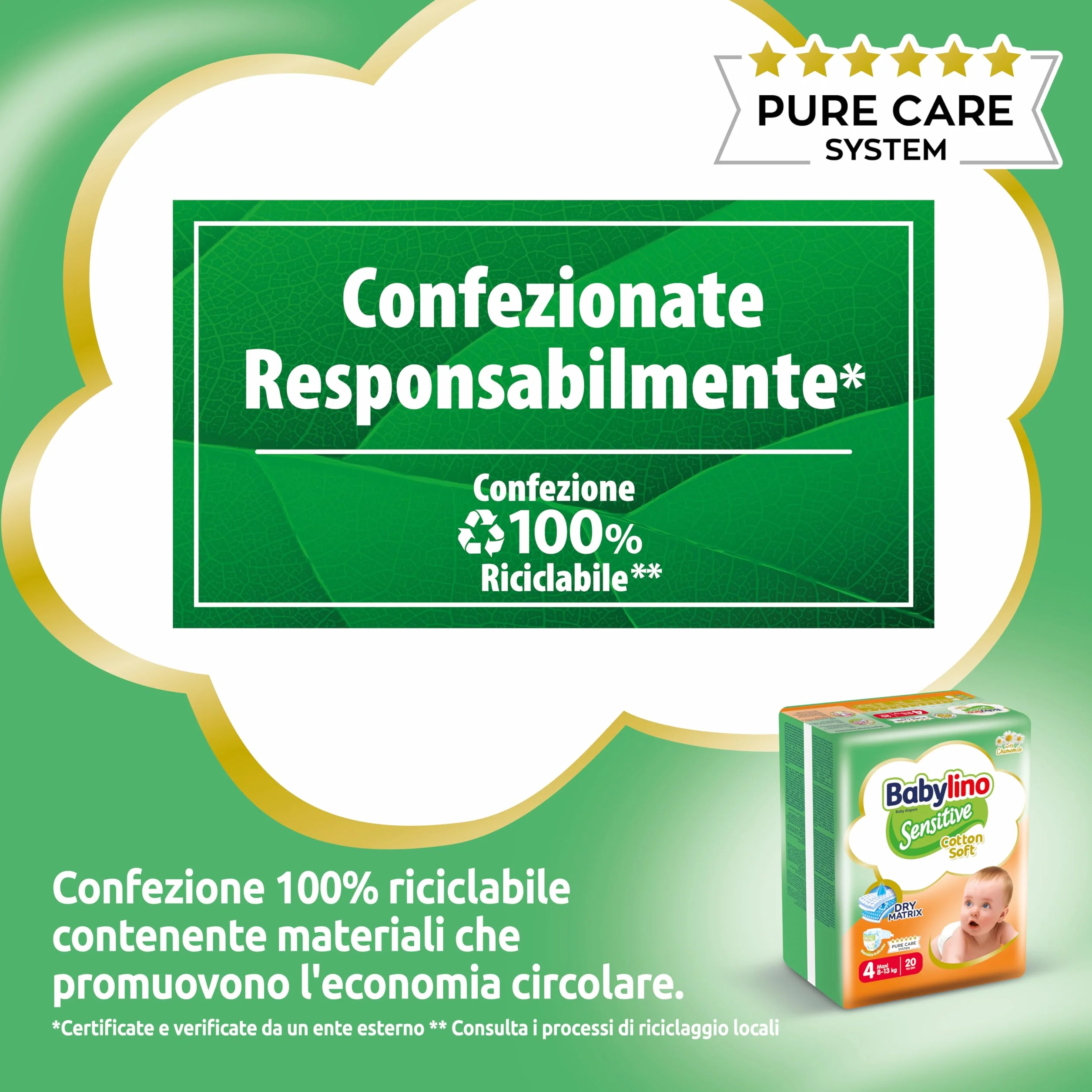 Babylino Sensitive Cotton Soft Pannolini Taglia 4 Maxi 8-13kg 150 Unità