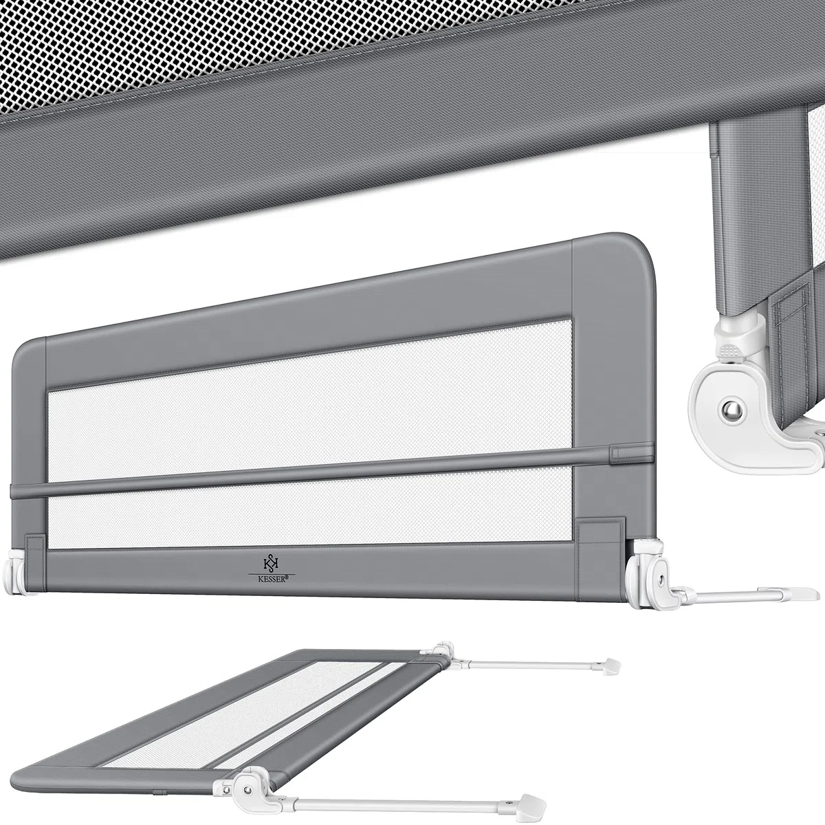 KESSER® Sponda da letto Protezione per letto Sponda da letto bambini Sponda da culla Barriera letto per bambini, Grigio chiaro - 180cm