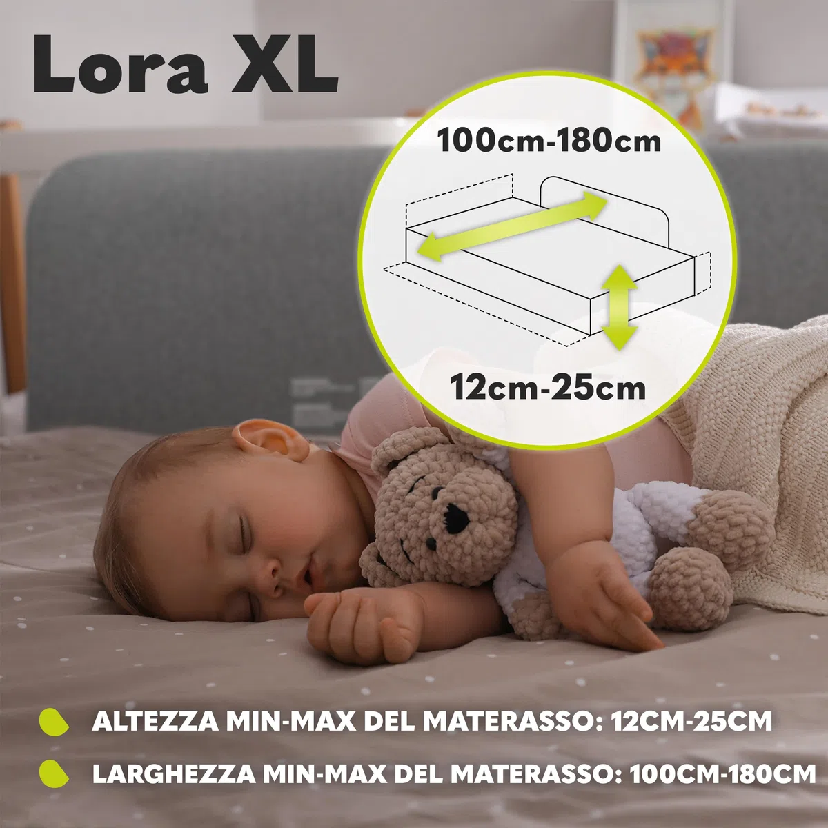 lionelo Lora Sponda Letto Portatile e pieghevole per Bambini Altezza 45cm Lunghezza 150cm Regolazione inclinazione fino a 180° Barriera letto con meccanismo di bloccaggio StandSafe impedisce la caduta