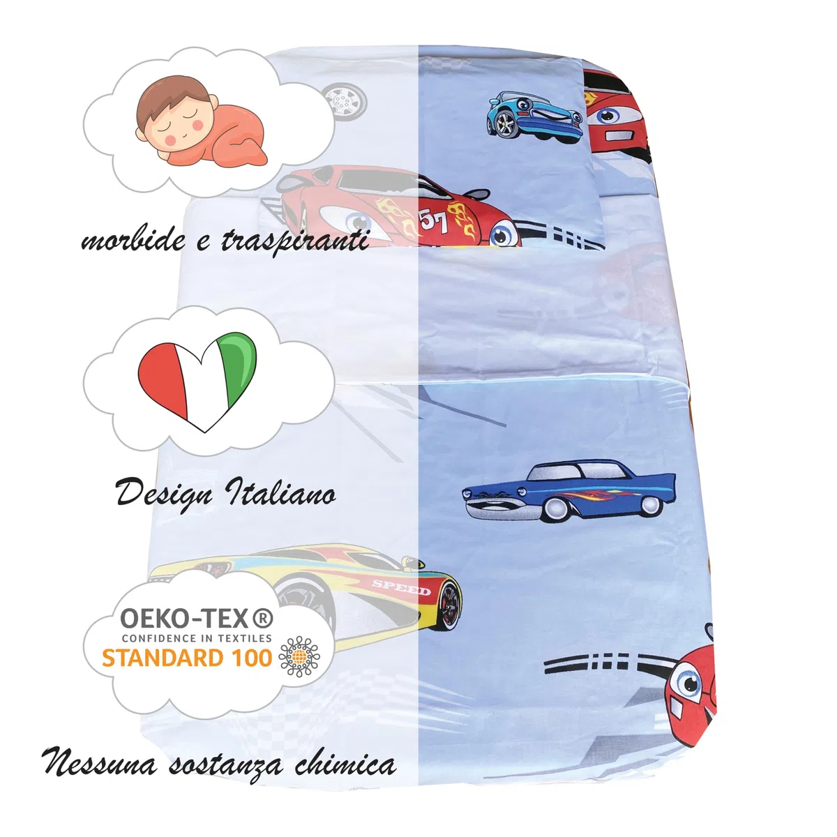 Piumotto Set Lenzuola 4 Pezzi Compatibile Con Next To Me Culle Cosleeping Fianco Letto 50x83 Cm 100% Cotone 1 Piumino 1 Lenzuolo Di Sotto 1 Lenzuolo Copripiumino Sacco 1 Federa Macchinine