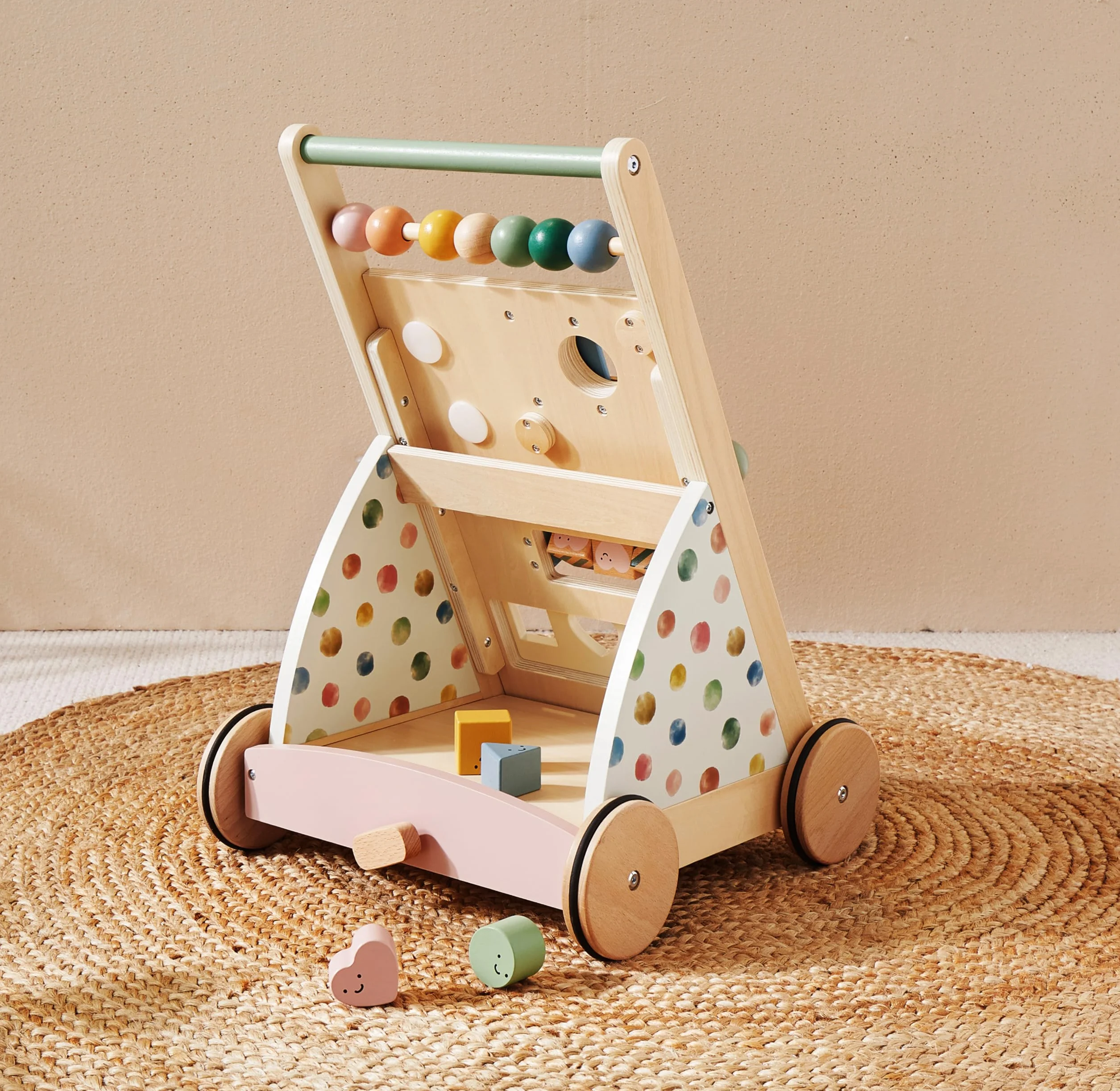 Tiny Land girello in legno, Set Baby Walker, ausilio per imparare a camminare con velocità regolabile per bambini e bambine, ausilio per camminare e centro attività per bambini